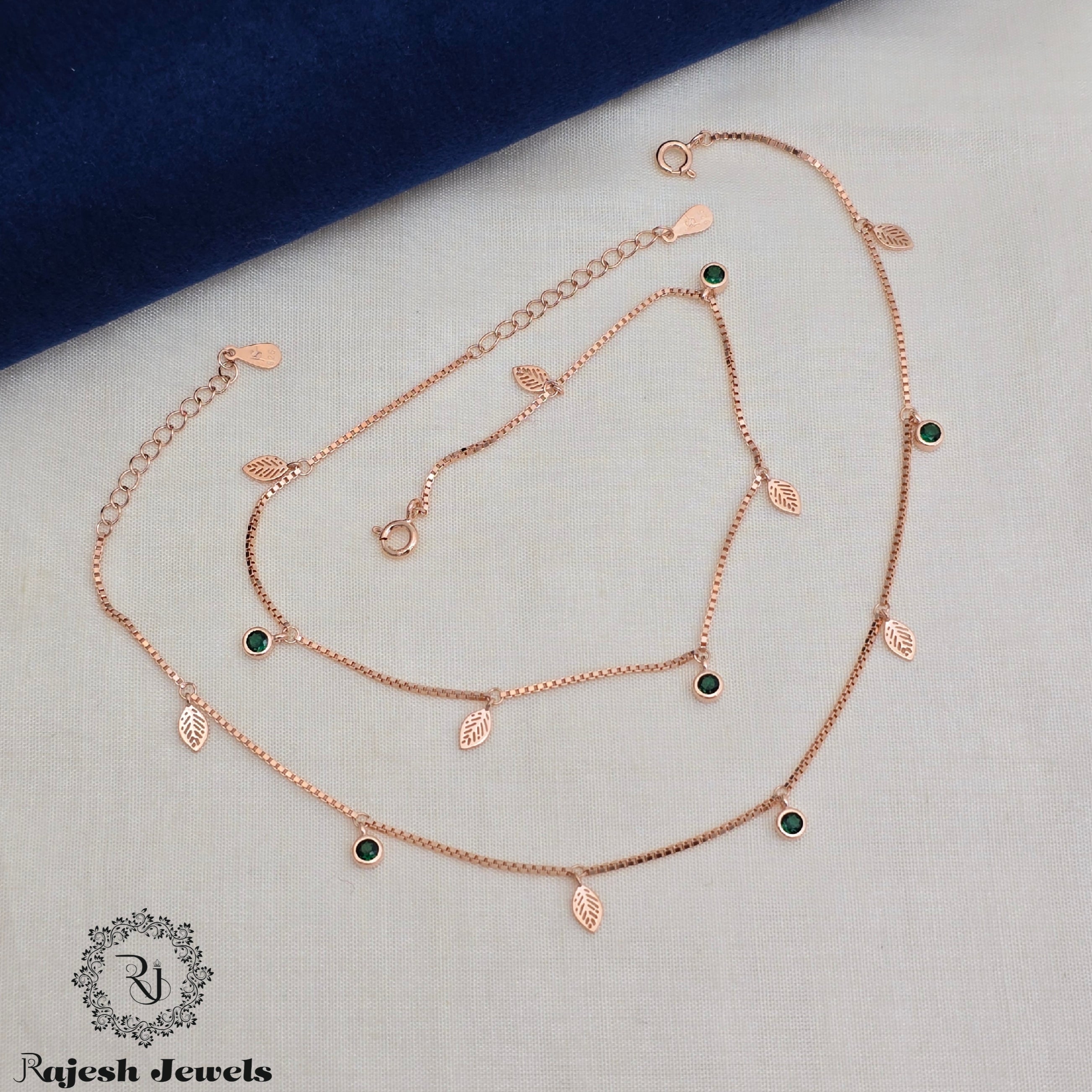 Vibrant Leaf Droplets Rosegold  Anklets