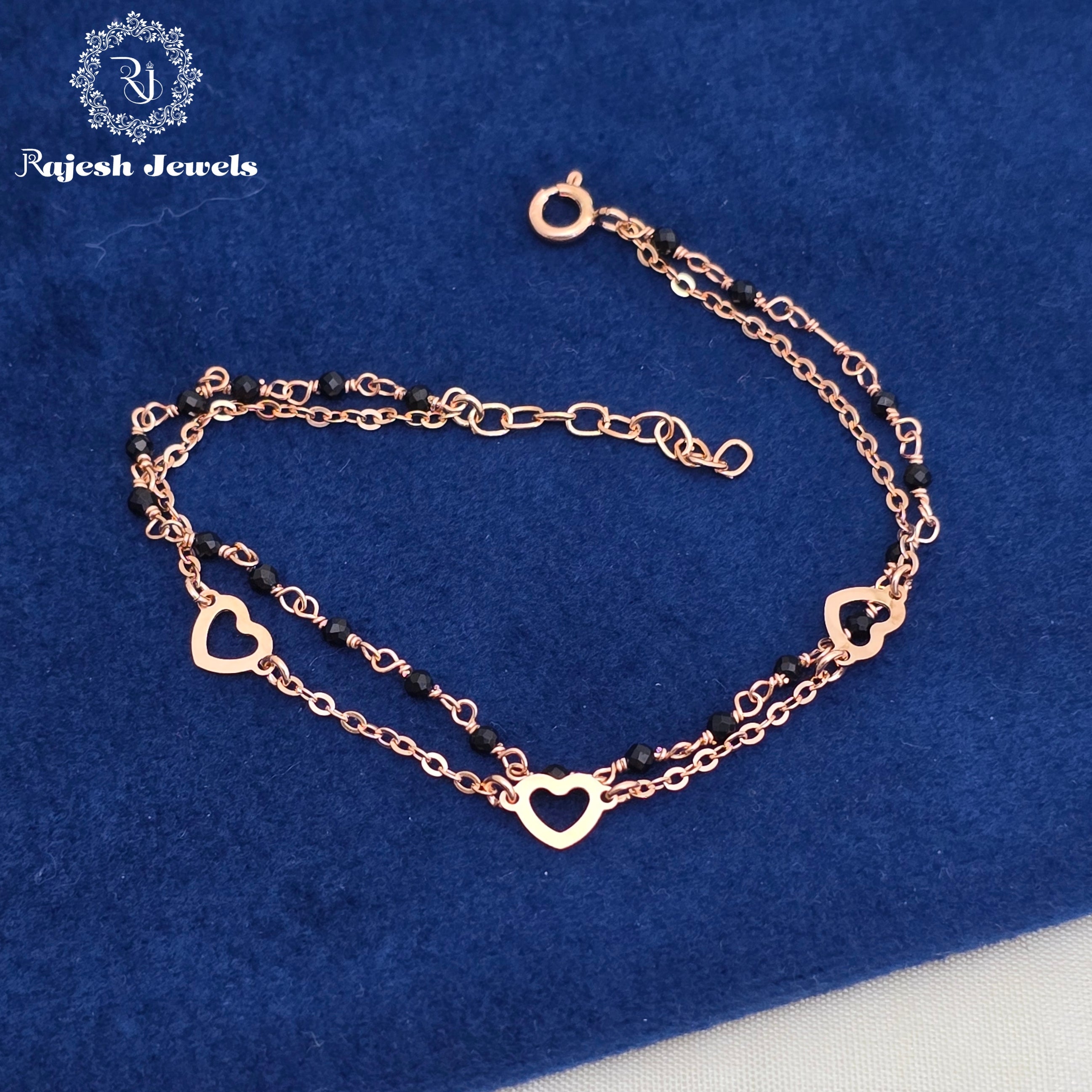Dual Chain Blackbead Rosegold Finish Bracelet