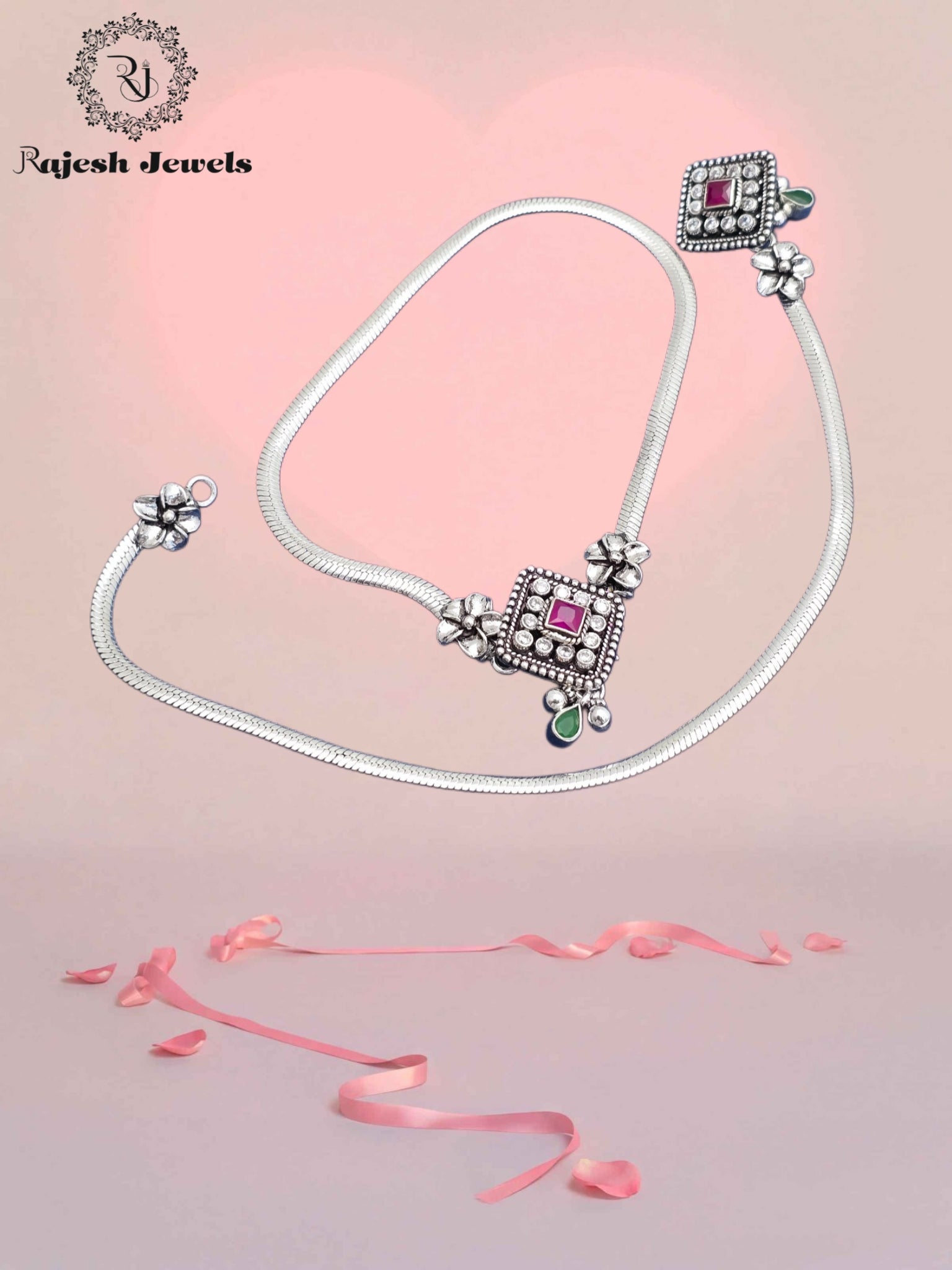 Geometric Flat Snake Chain Cutstone Anklet