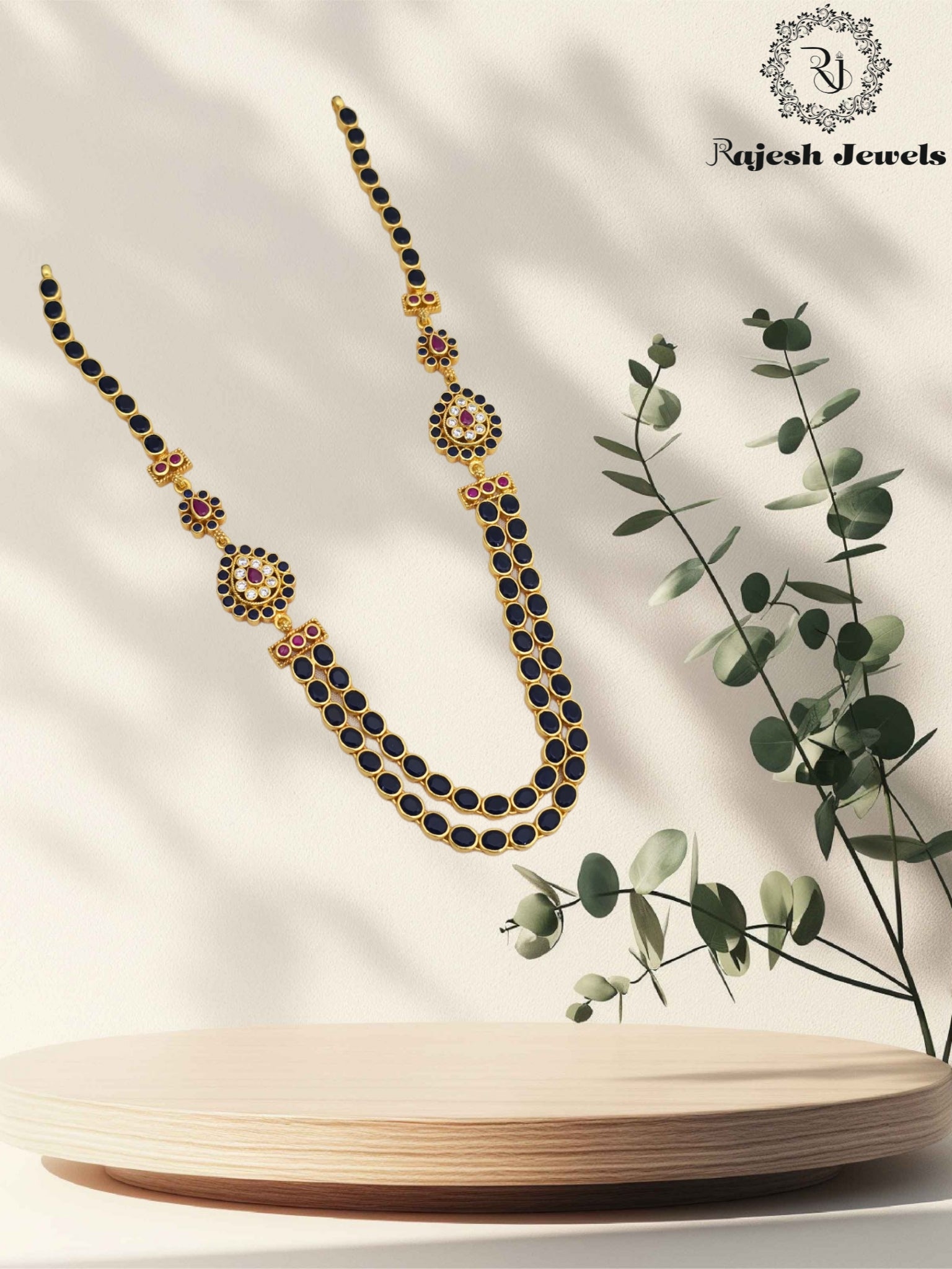 Royal Blue Double Step Silver Gold Plated Necklace