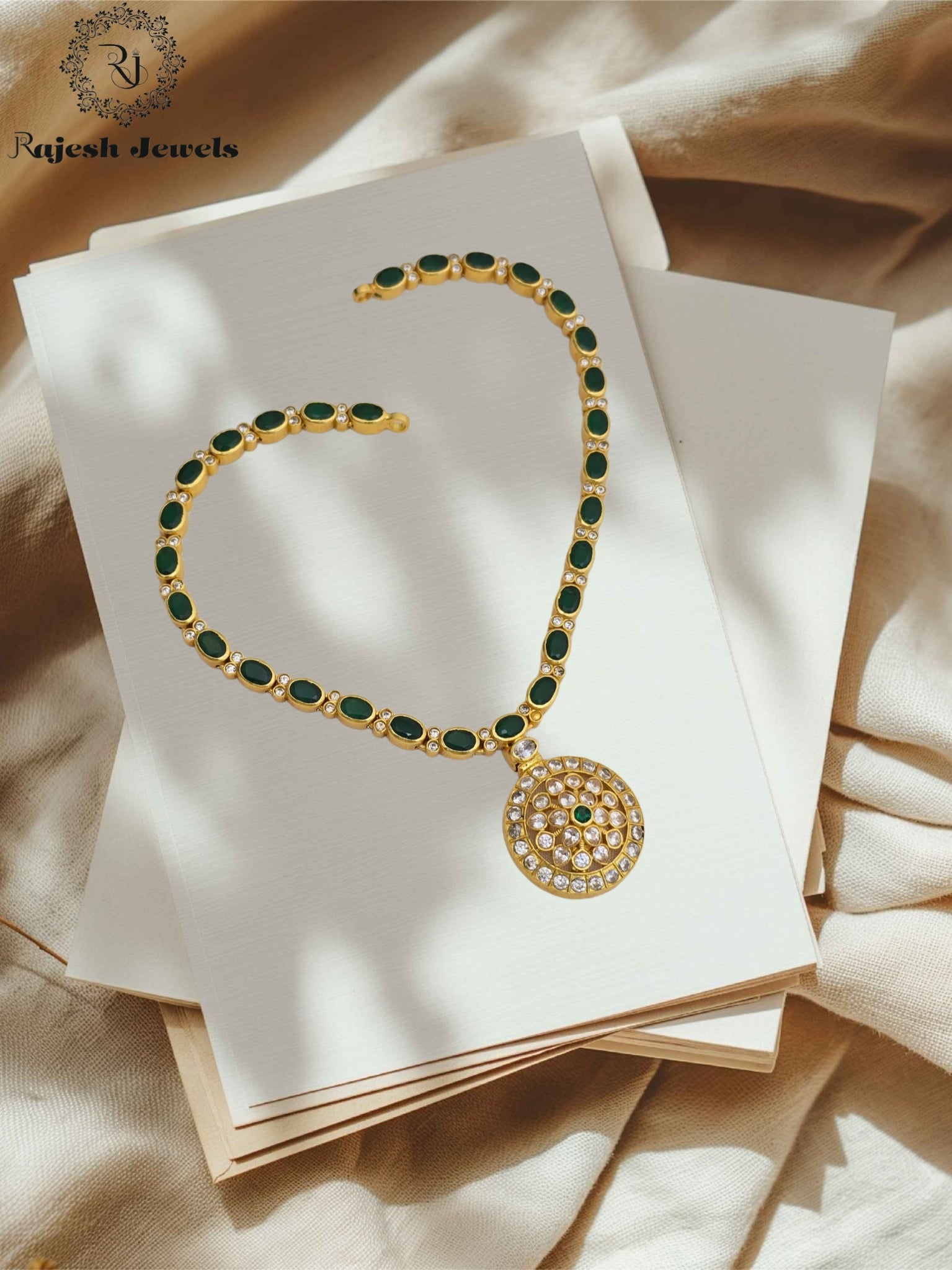 Ravishing Green Silver Gold Plated Necklace