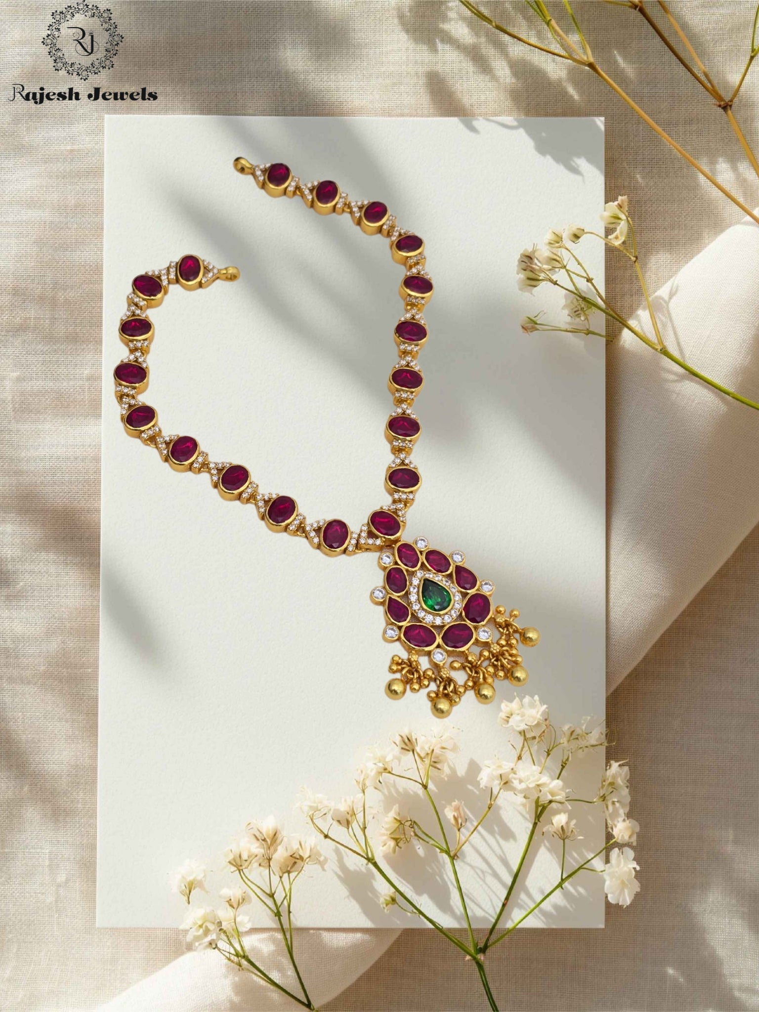 Lavish Red Stonned Gold Plated Necklace