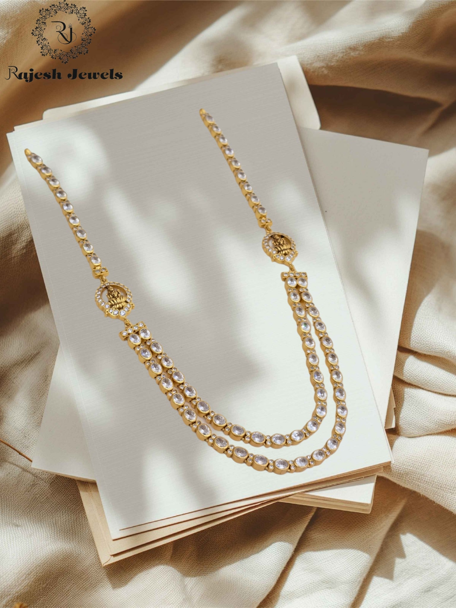 Dual Layered Sparkling Lakshmi Gold Plated Mini Long Haram