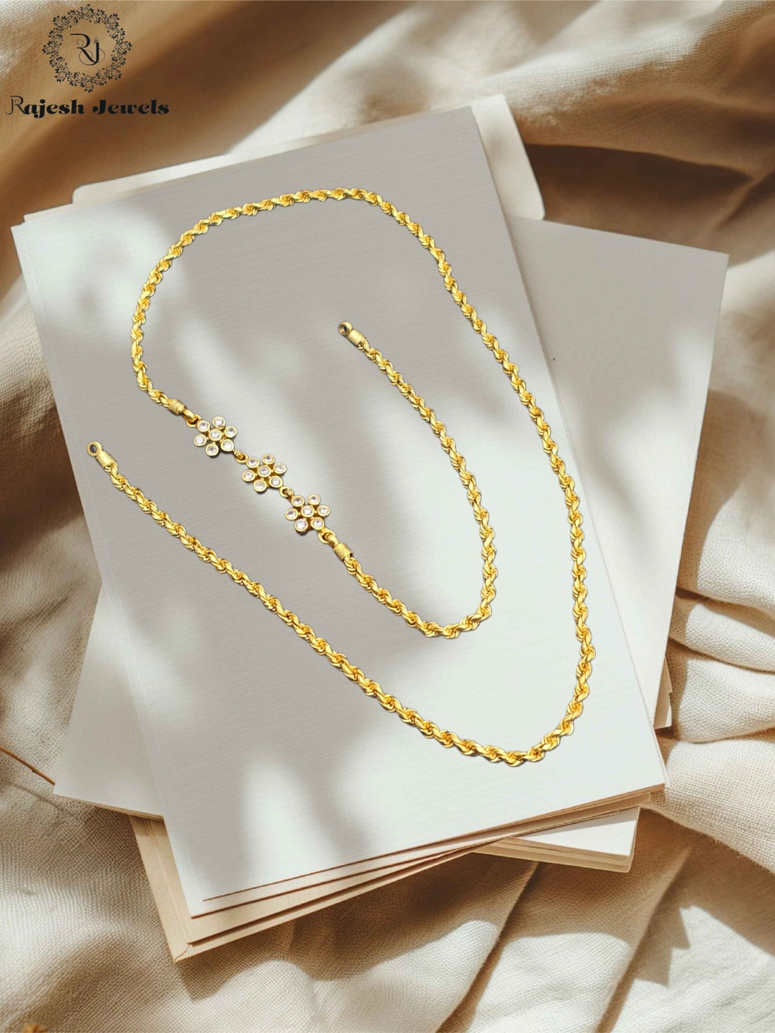 Nakshatra Mop Silver Gold Plated Long Chain