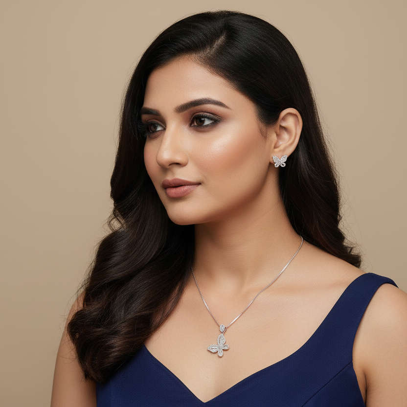 Vibrant Butterfly Rodhium Finish Neckpiece