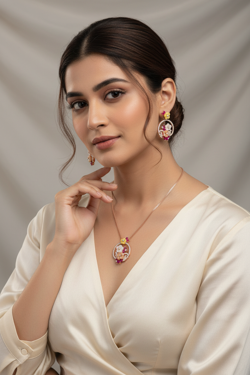 Wonderful Rosegold Neckpiece With Earrings