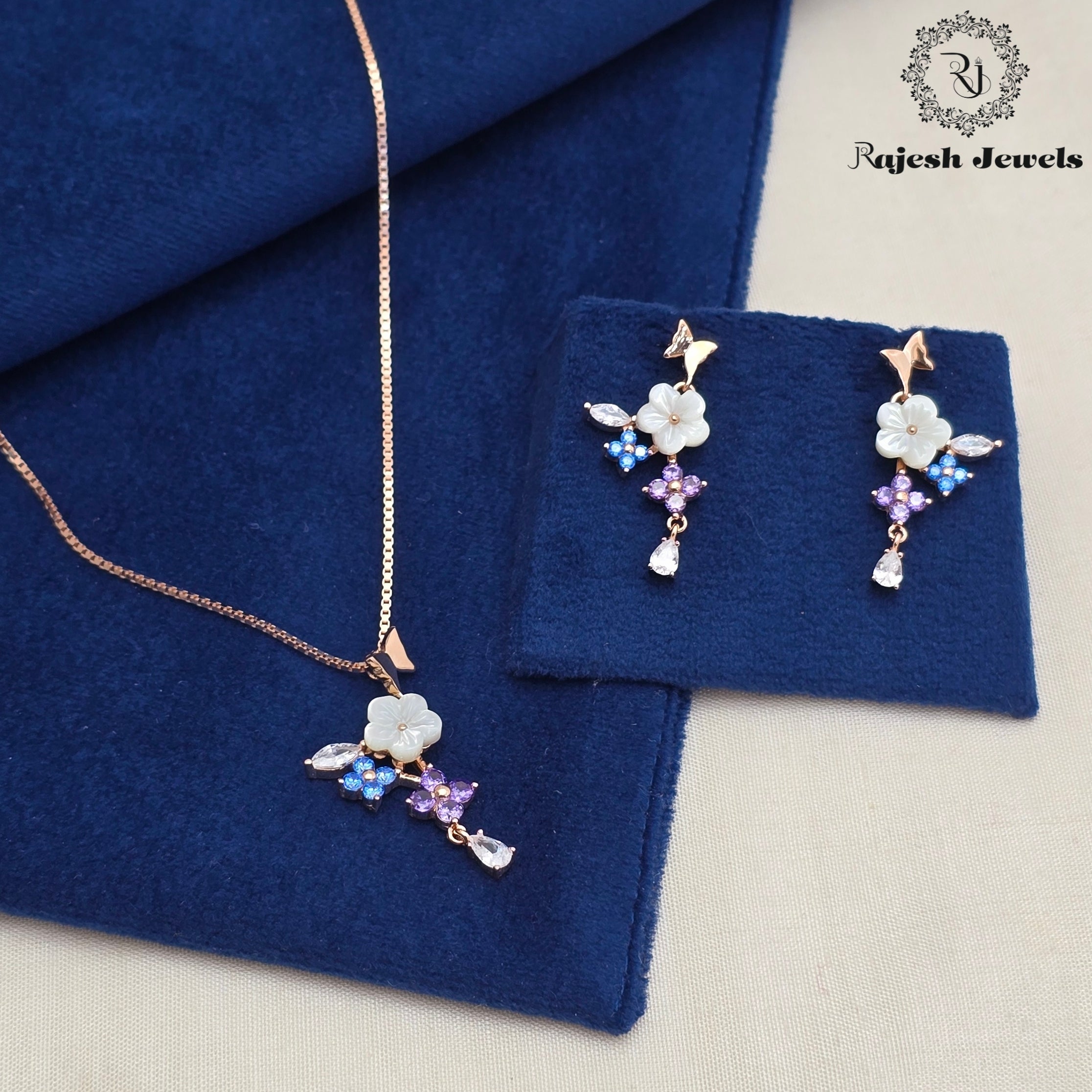 Enlightening Cz Rosegold Neckpiece With Earrings