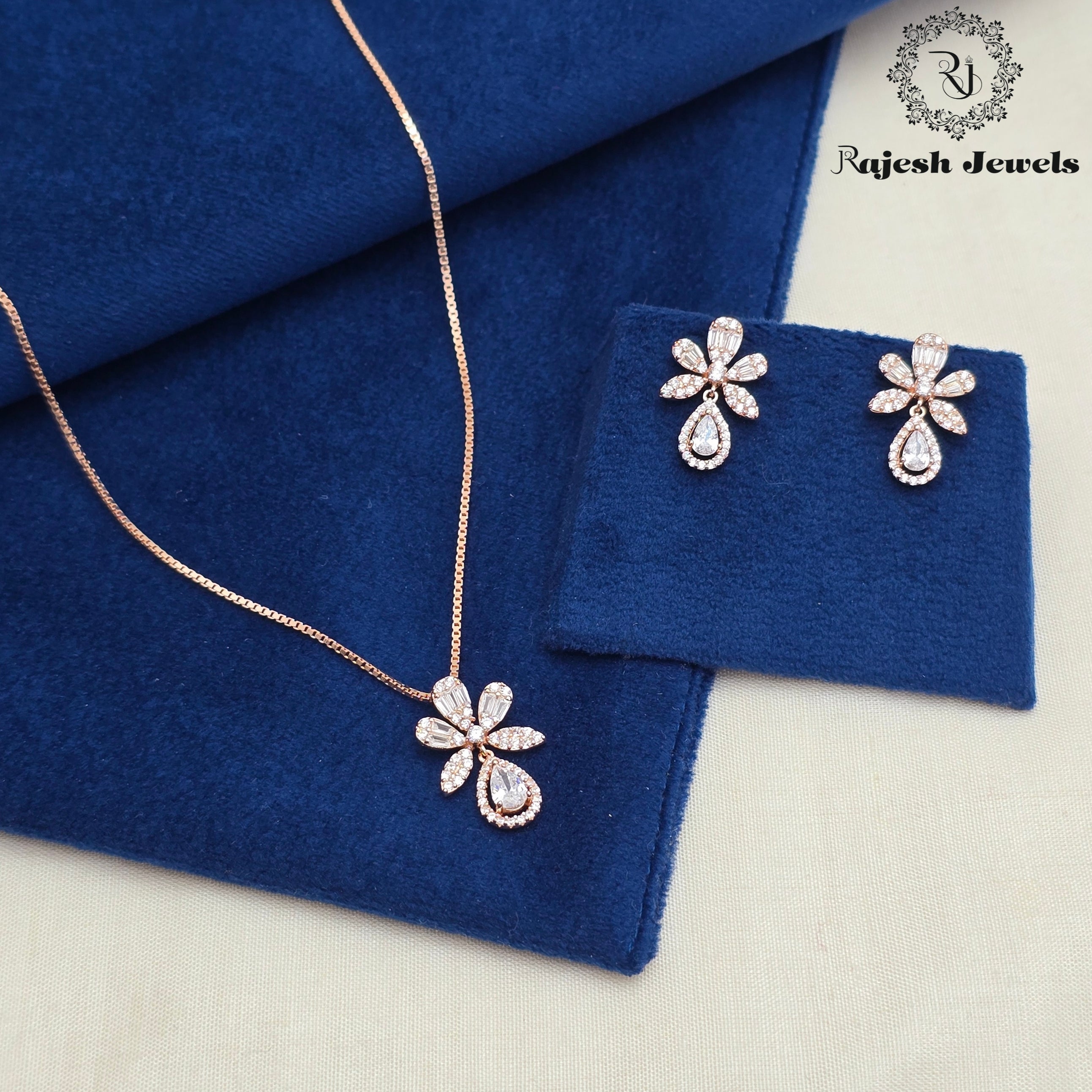 Exclusive Cz Rosegold Neckpiece With Earrings