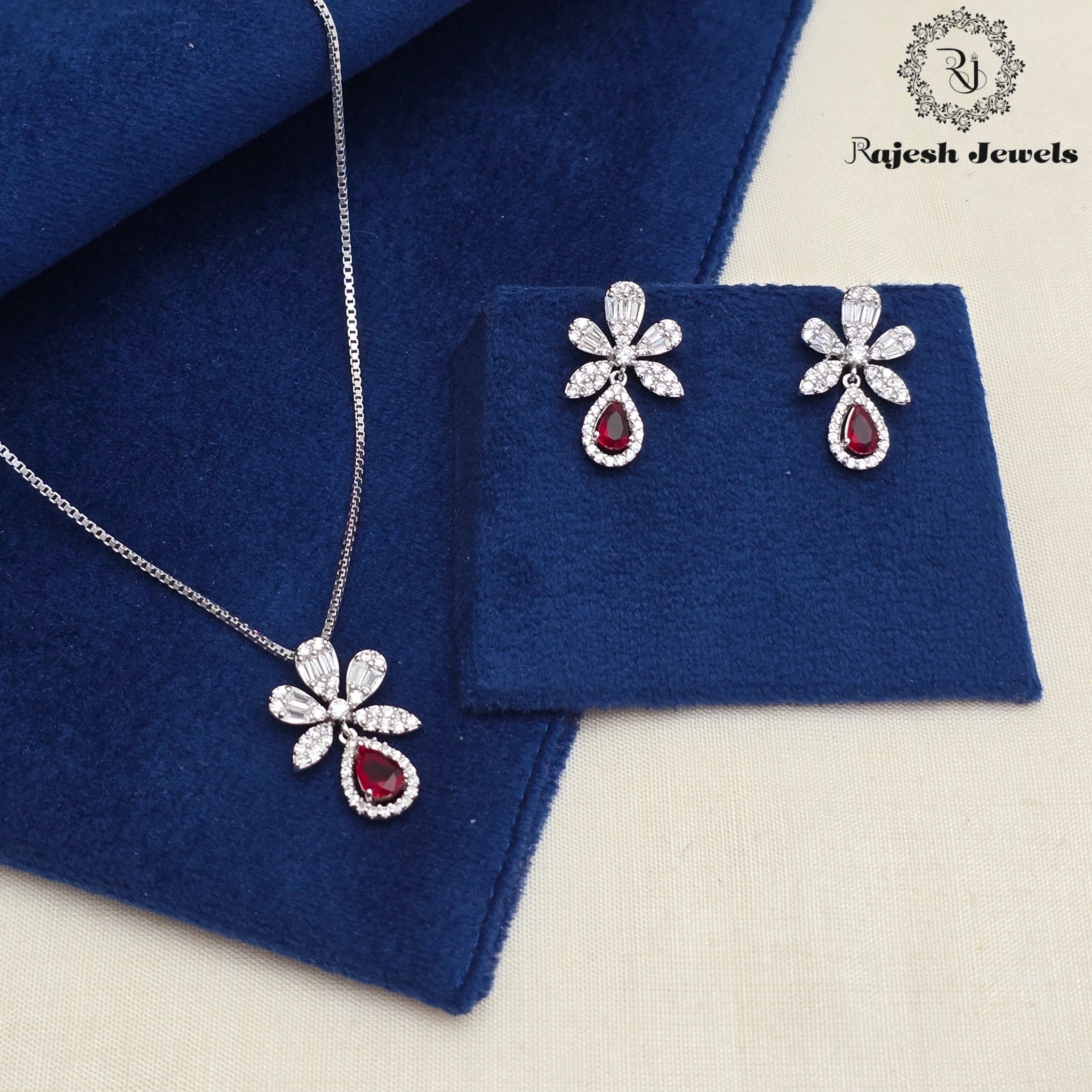 Passionate Red Cz Rodhium Finish Neckpiece