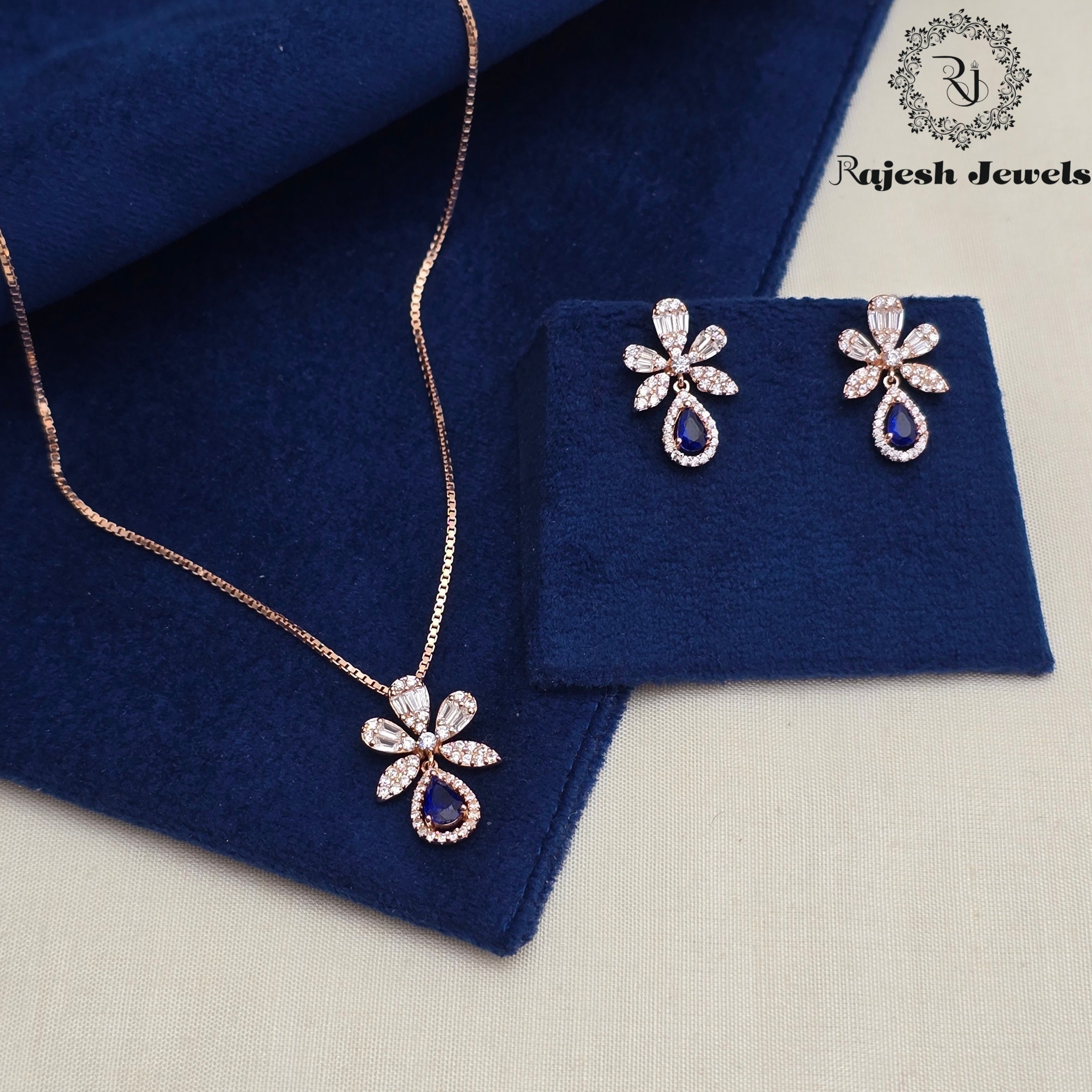 Dazzling Cz Rosegold Neckpiece With Earrings