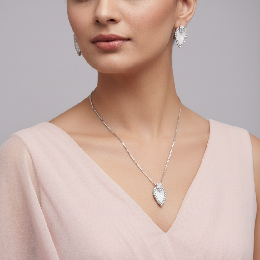 Ravishing Cz Rodhium Finish Neckpiece With Earrings