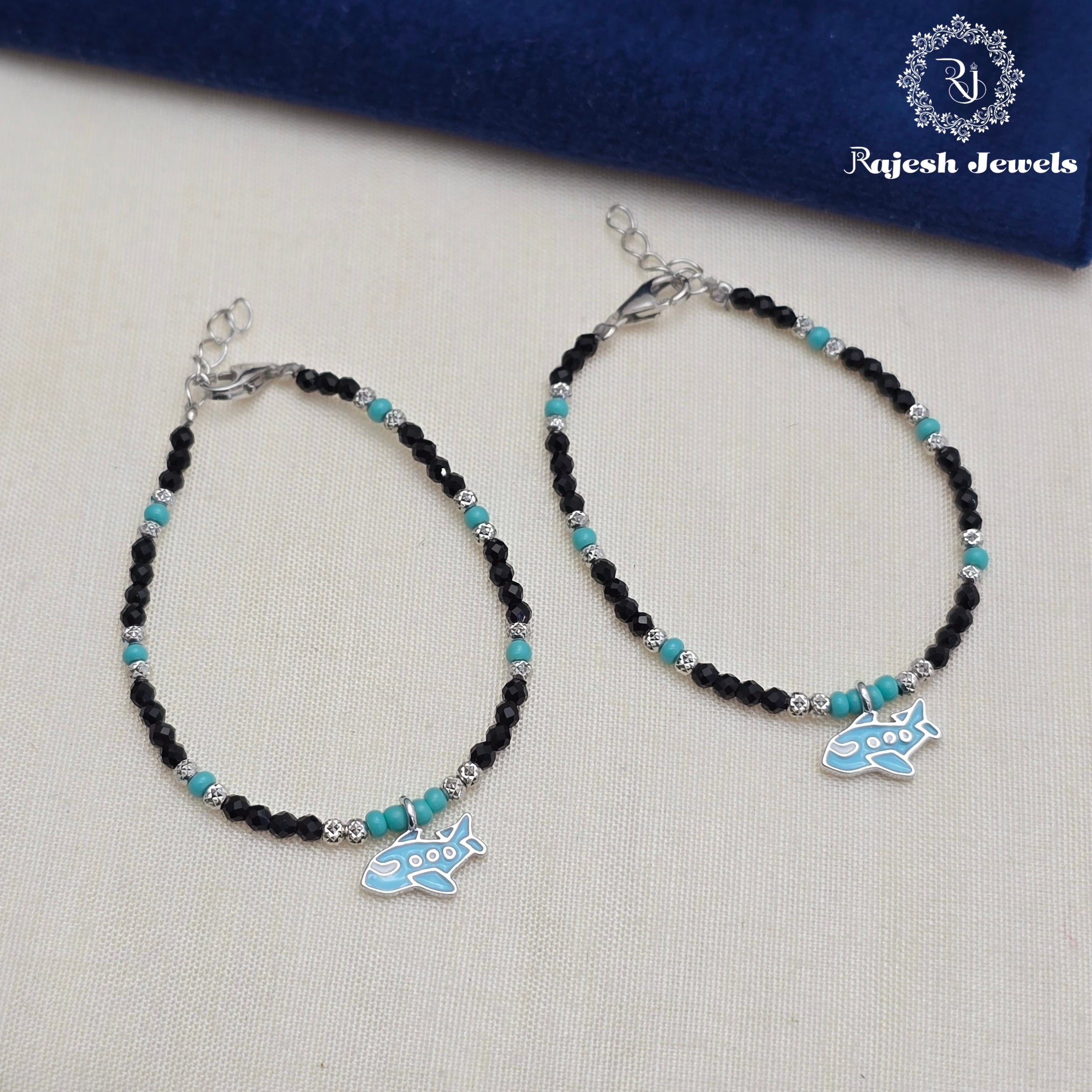 Airoplane Blue With Black Beads Baby Bracelet