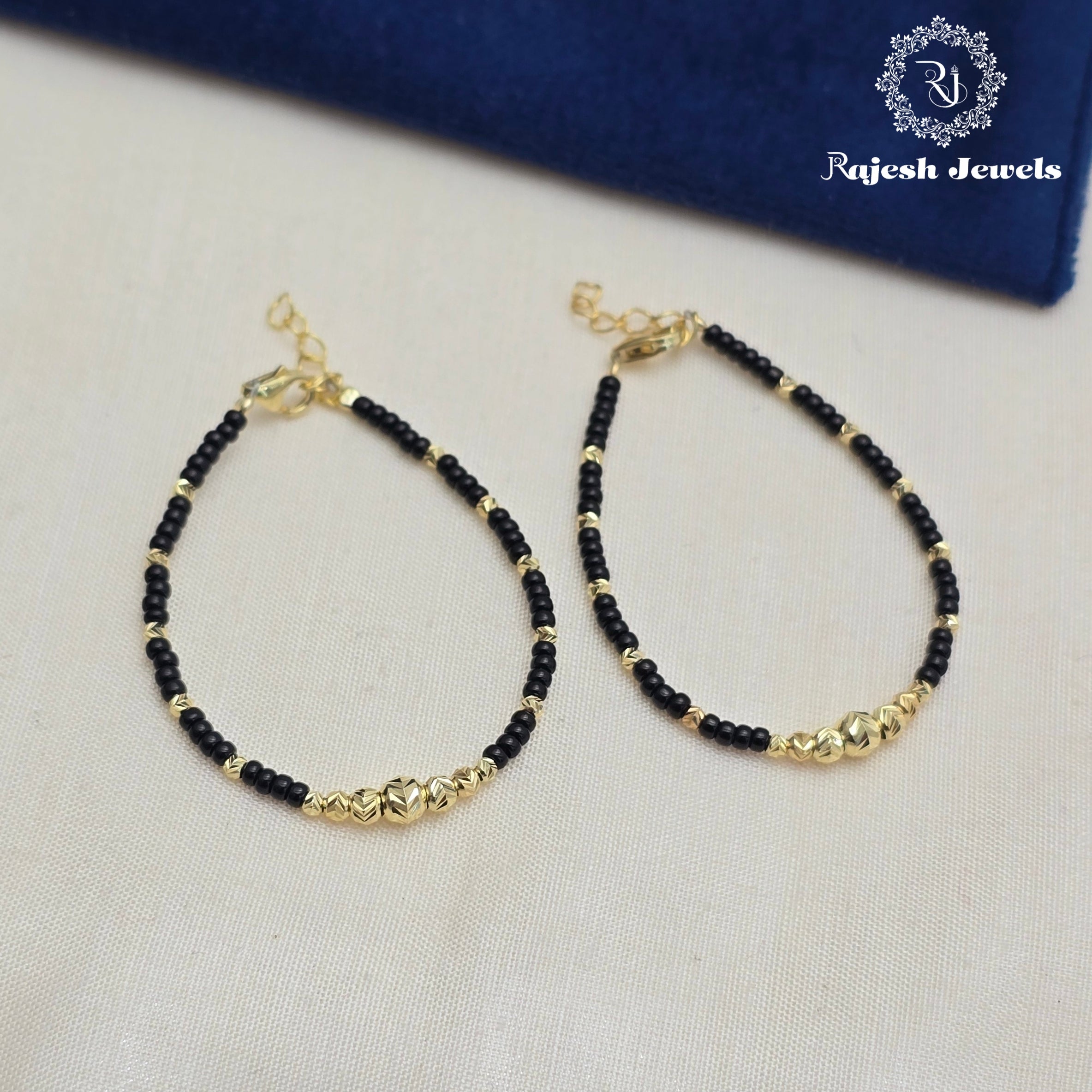 Silver Gold Polished Baby Black Beads Bracelet