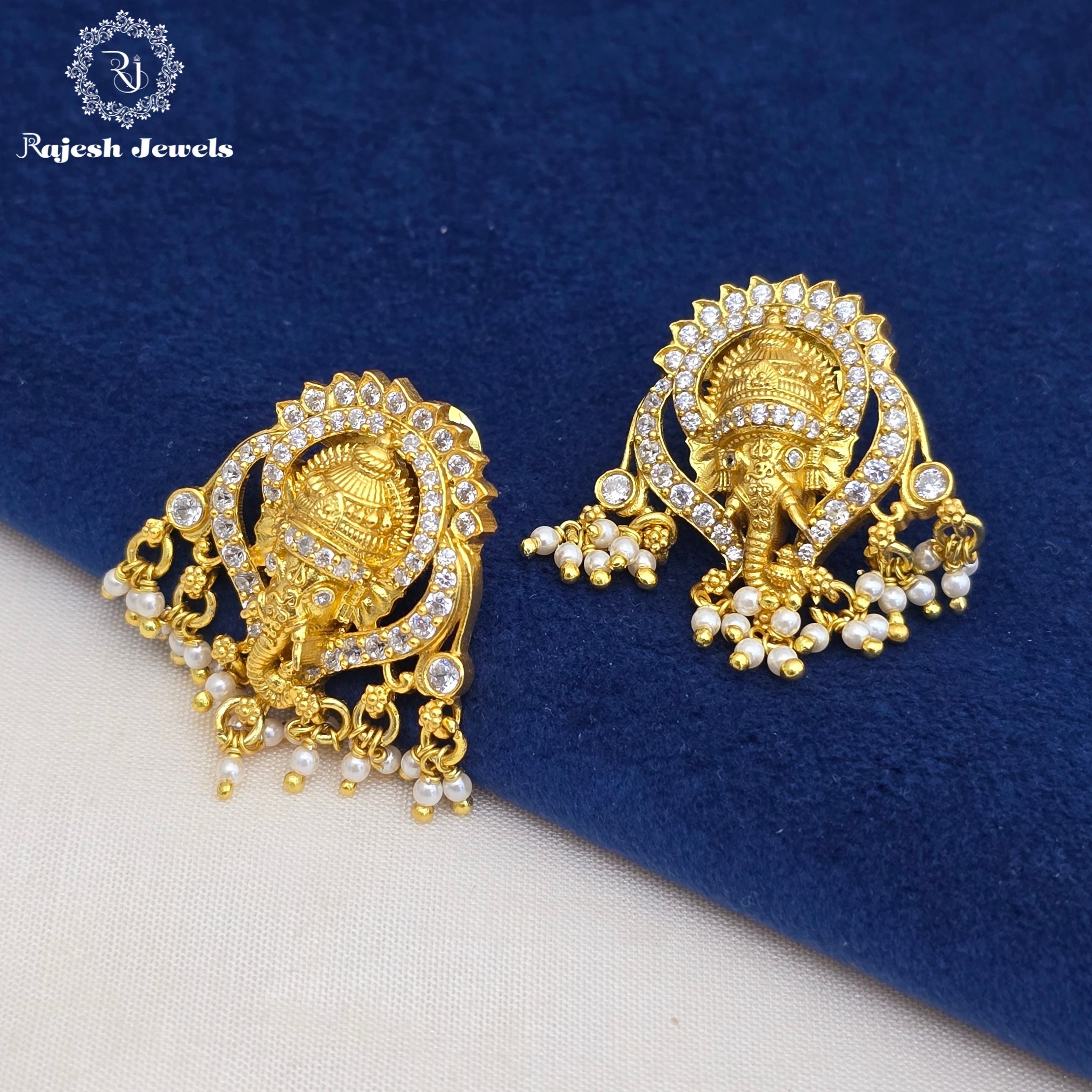 Gajanan Cz Silver Gold Polished Earrings