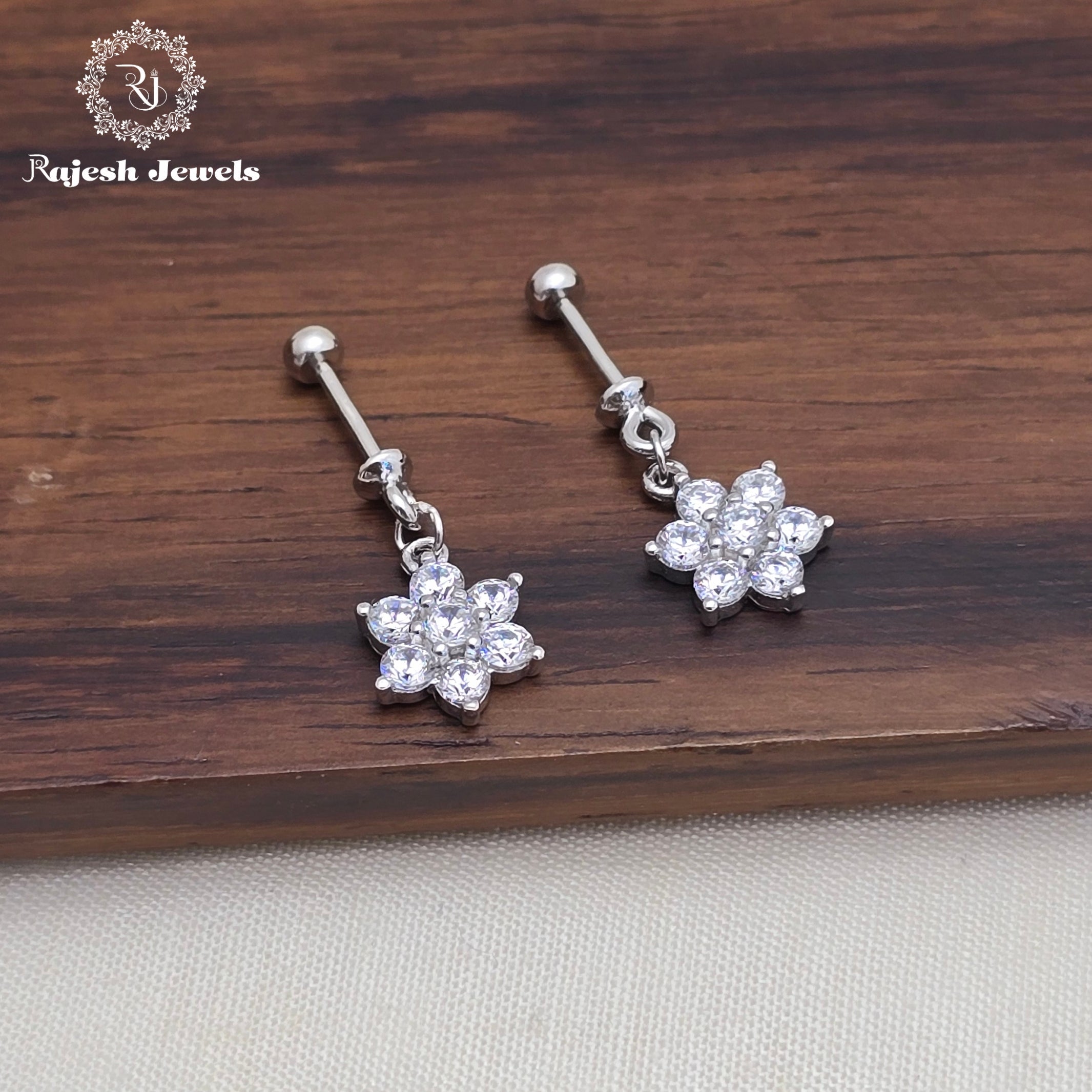 Dazzling Star Cz Rodhium Finish Earrings