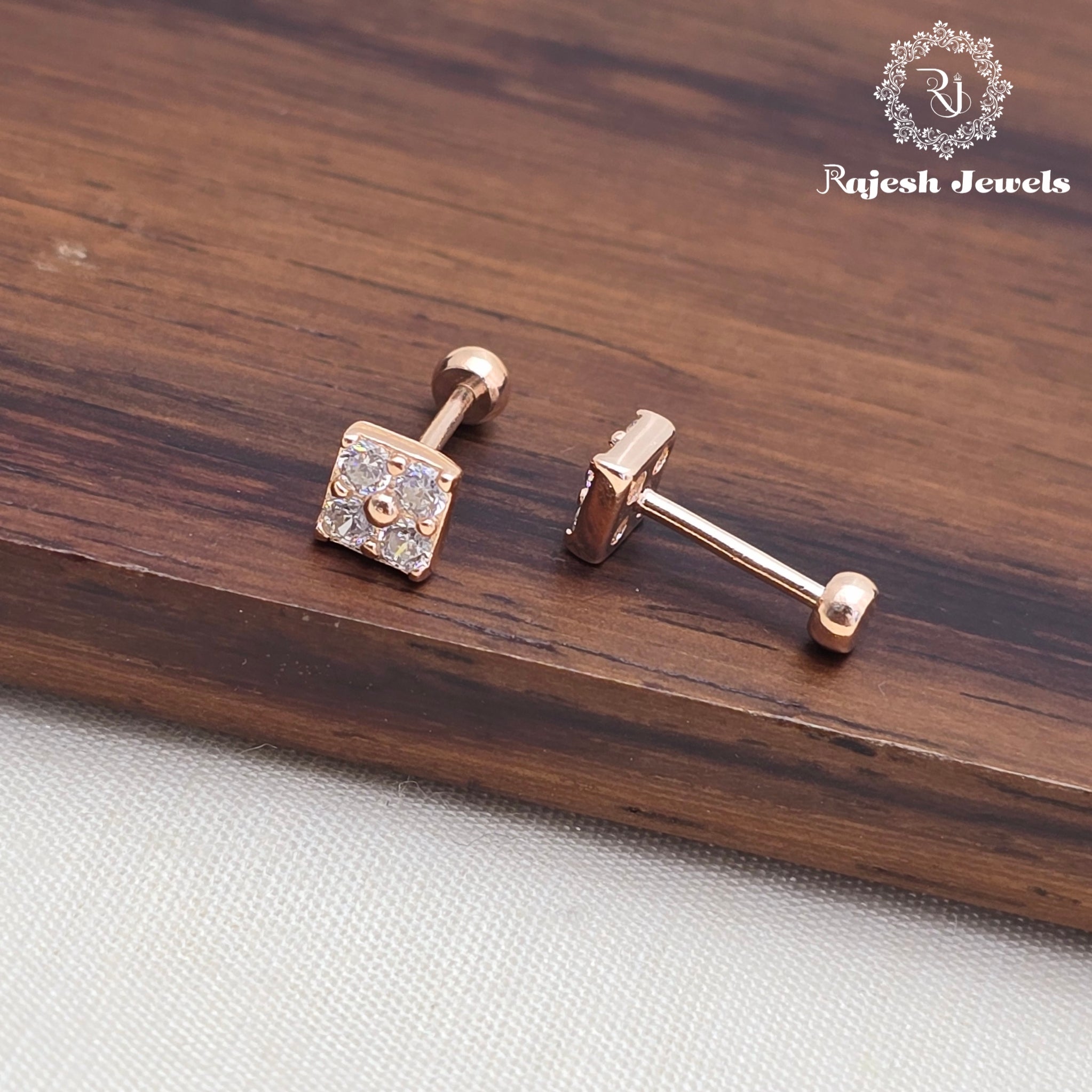 Amazing Cz Rosegold Finish Second Stud Earrings