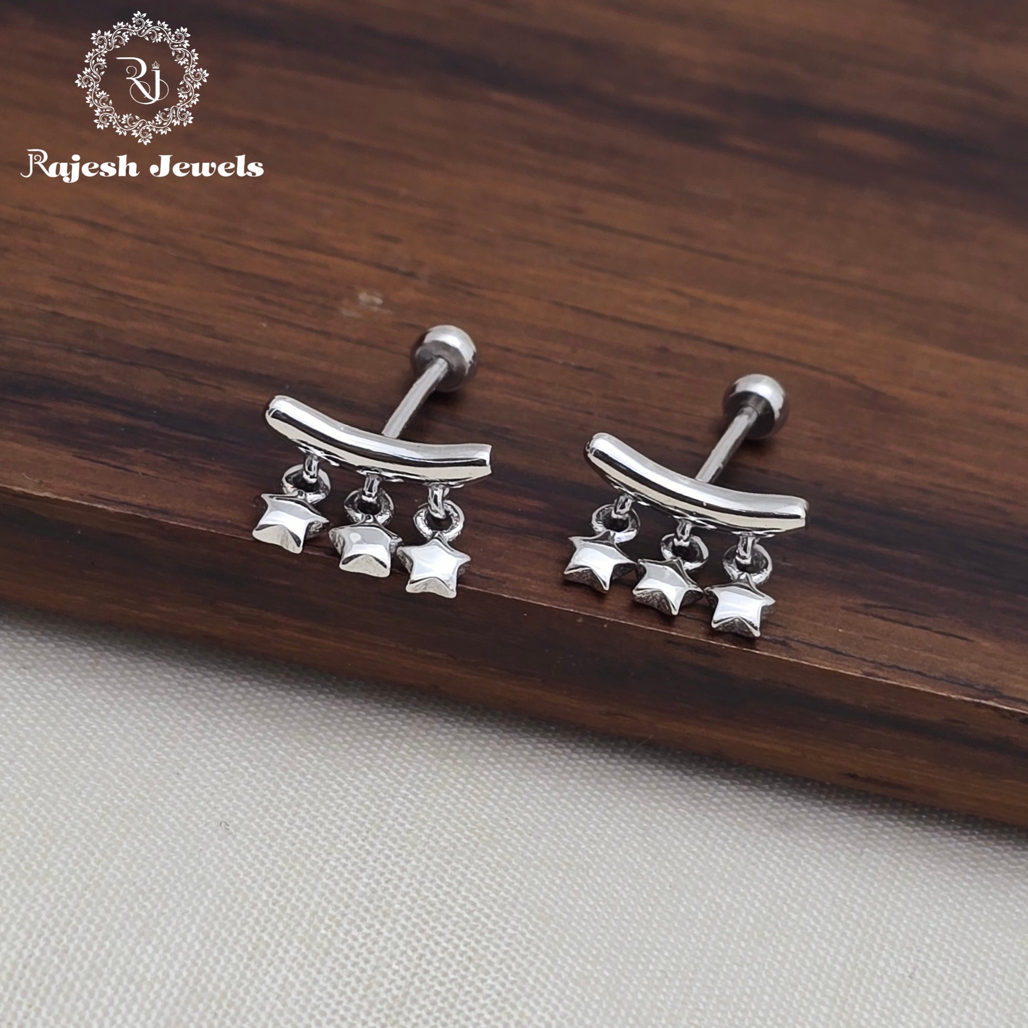 Lovely Star Drops Rodhium Finish Earrings