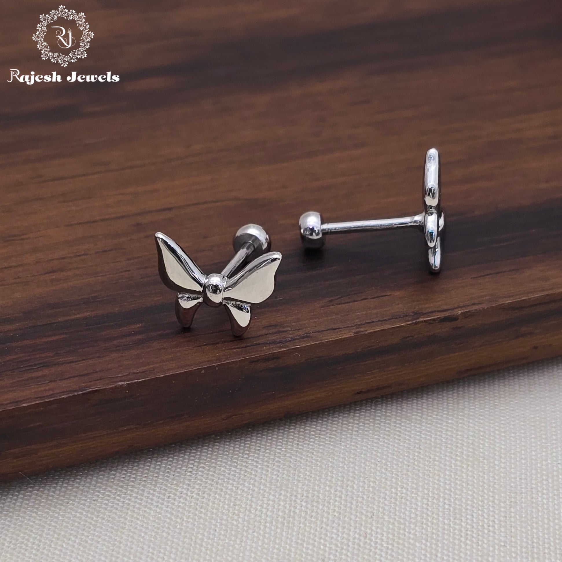 Butterfly Rodhium Finish Second Stud Earrings