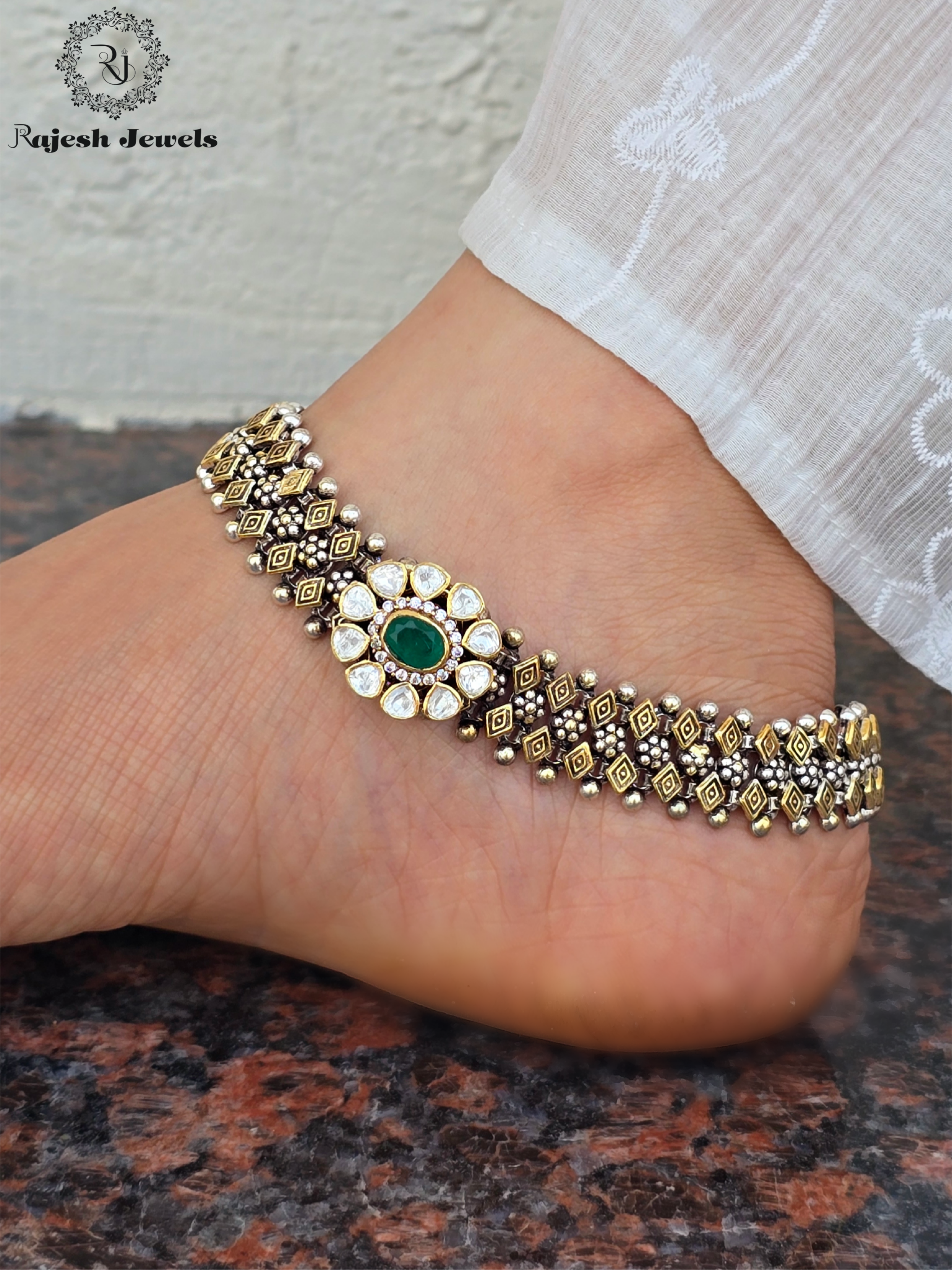 Luxurious Dual Tone Moissanite Bridal Anklet