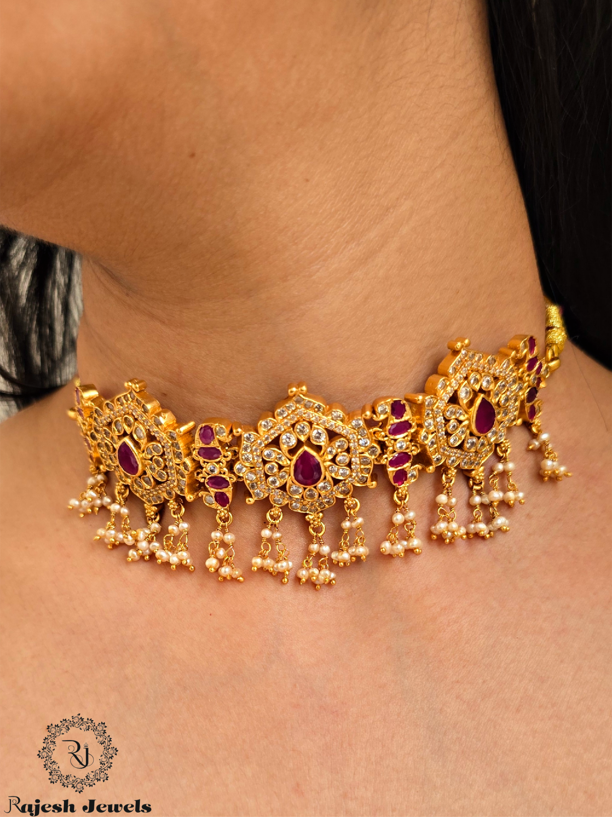 Appealing Cz Silver Gold Polished Choker