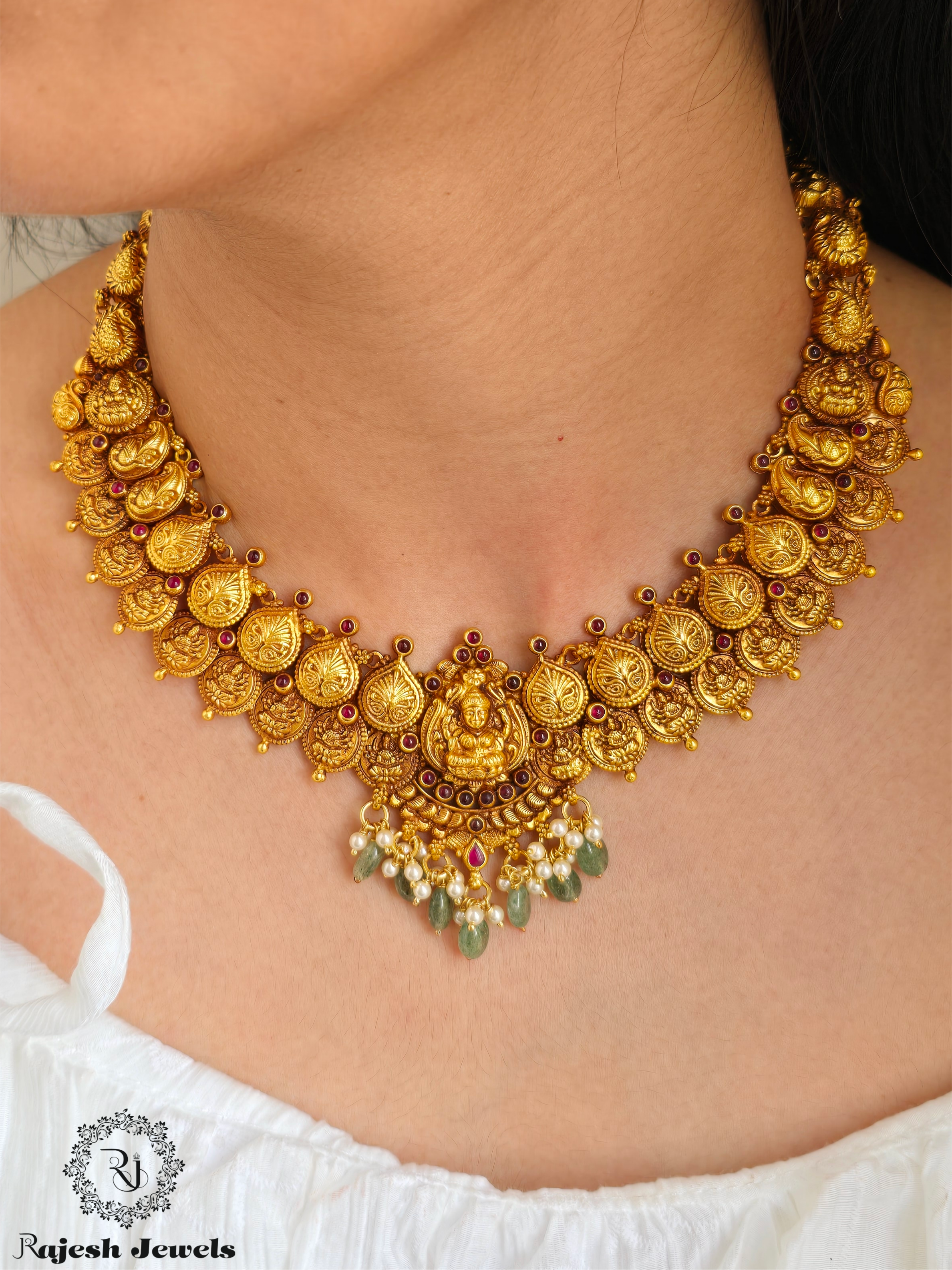 Amazing Green Drops Silver Gold Polished Necklace