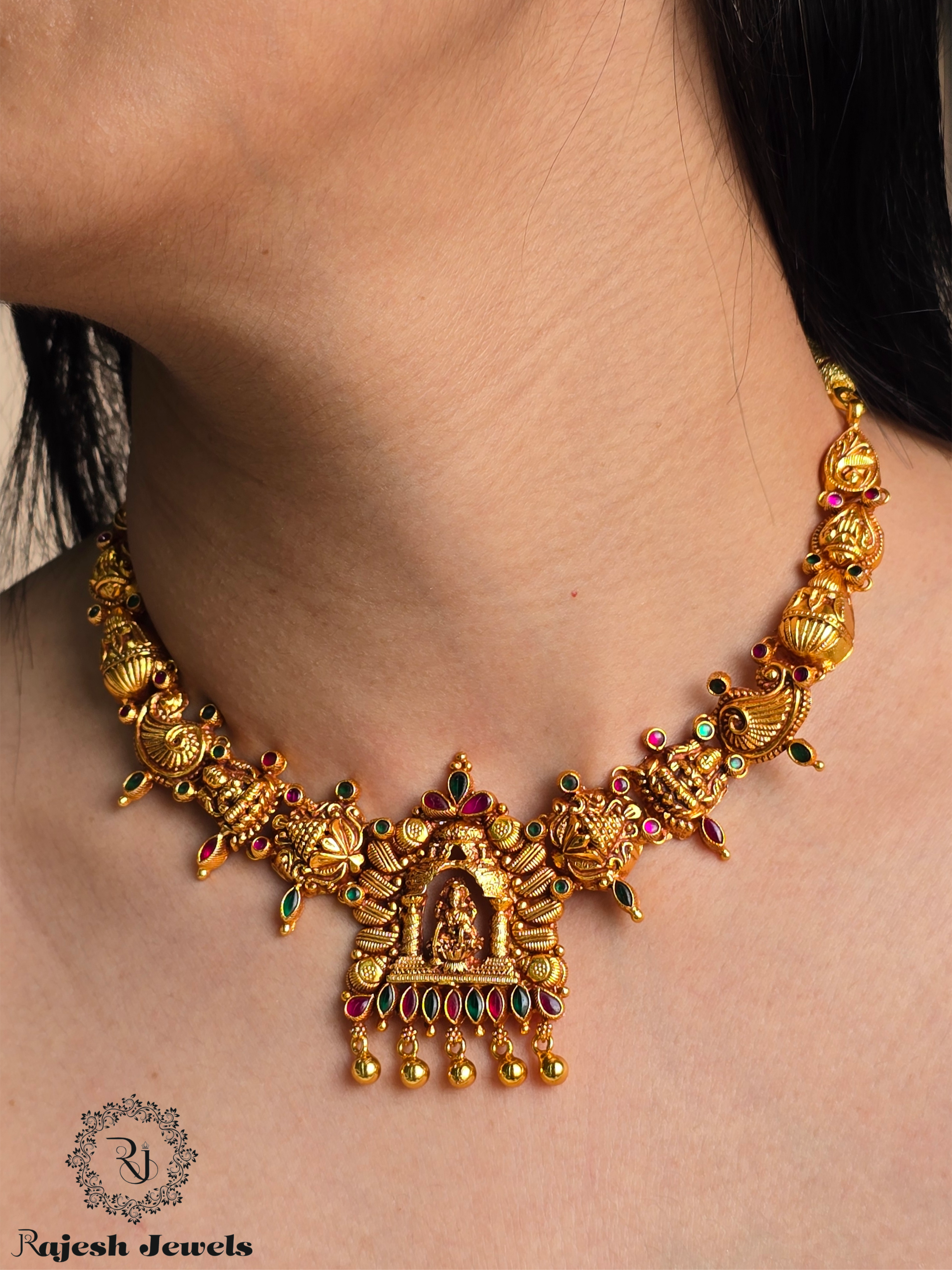 Gopuram Design Antique Finish Necklace