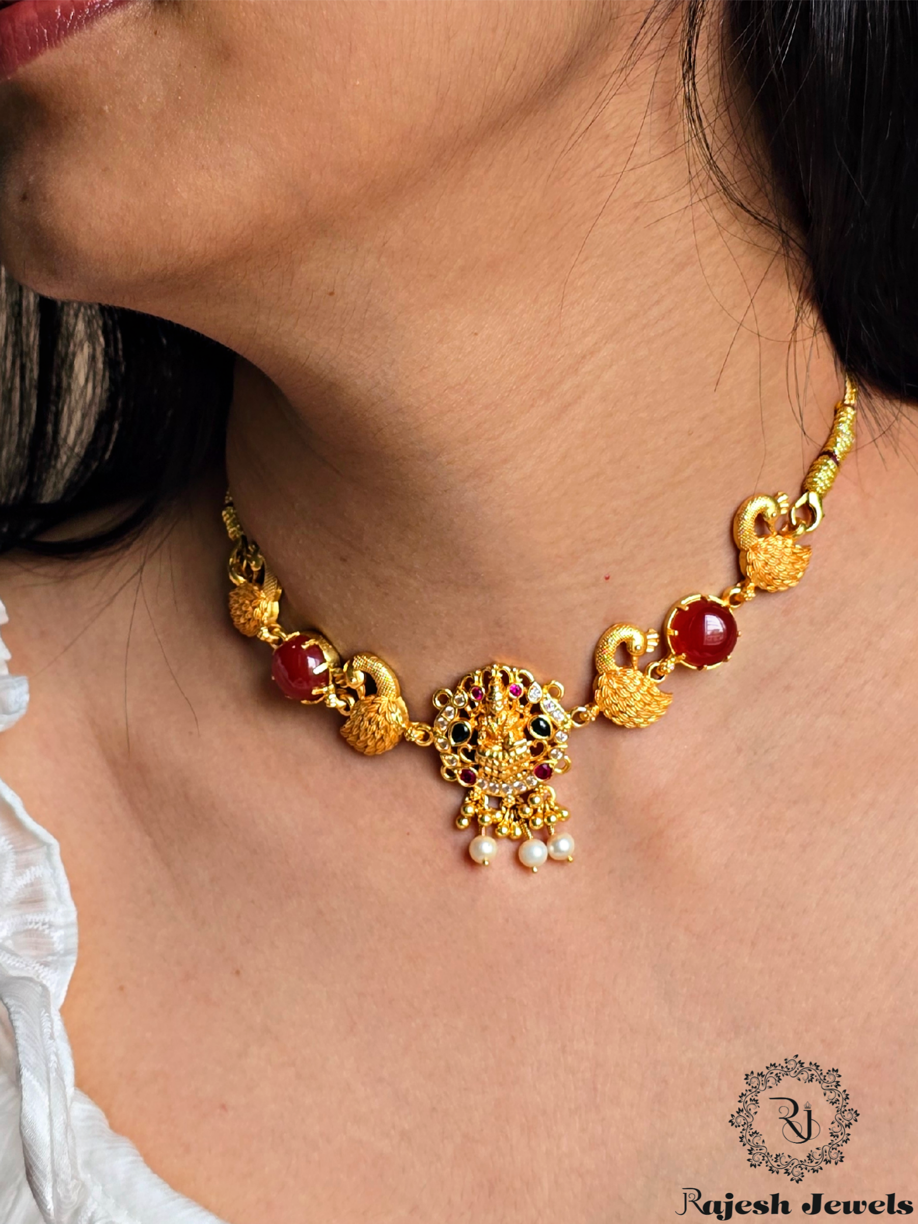 Lakshmi Peacock Silver Gold Polished Choker