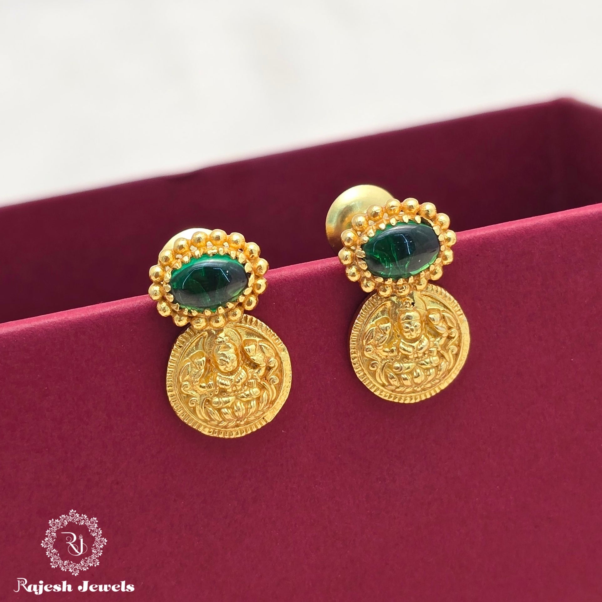Green Droplet Lakshmi Kasu Earrings