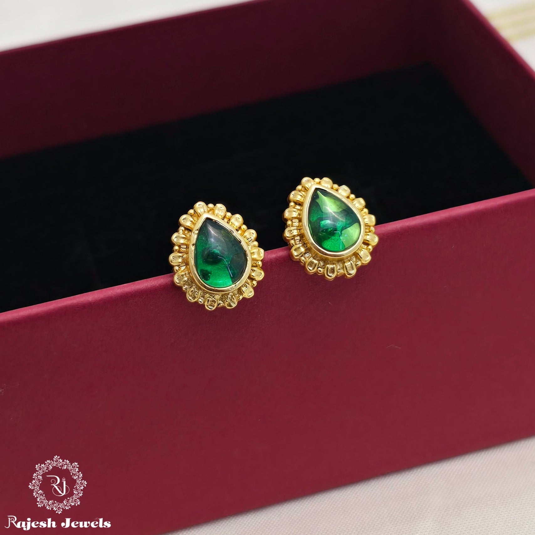 Teardrop Green Studed Earrings