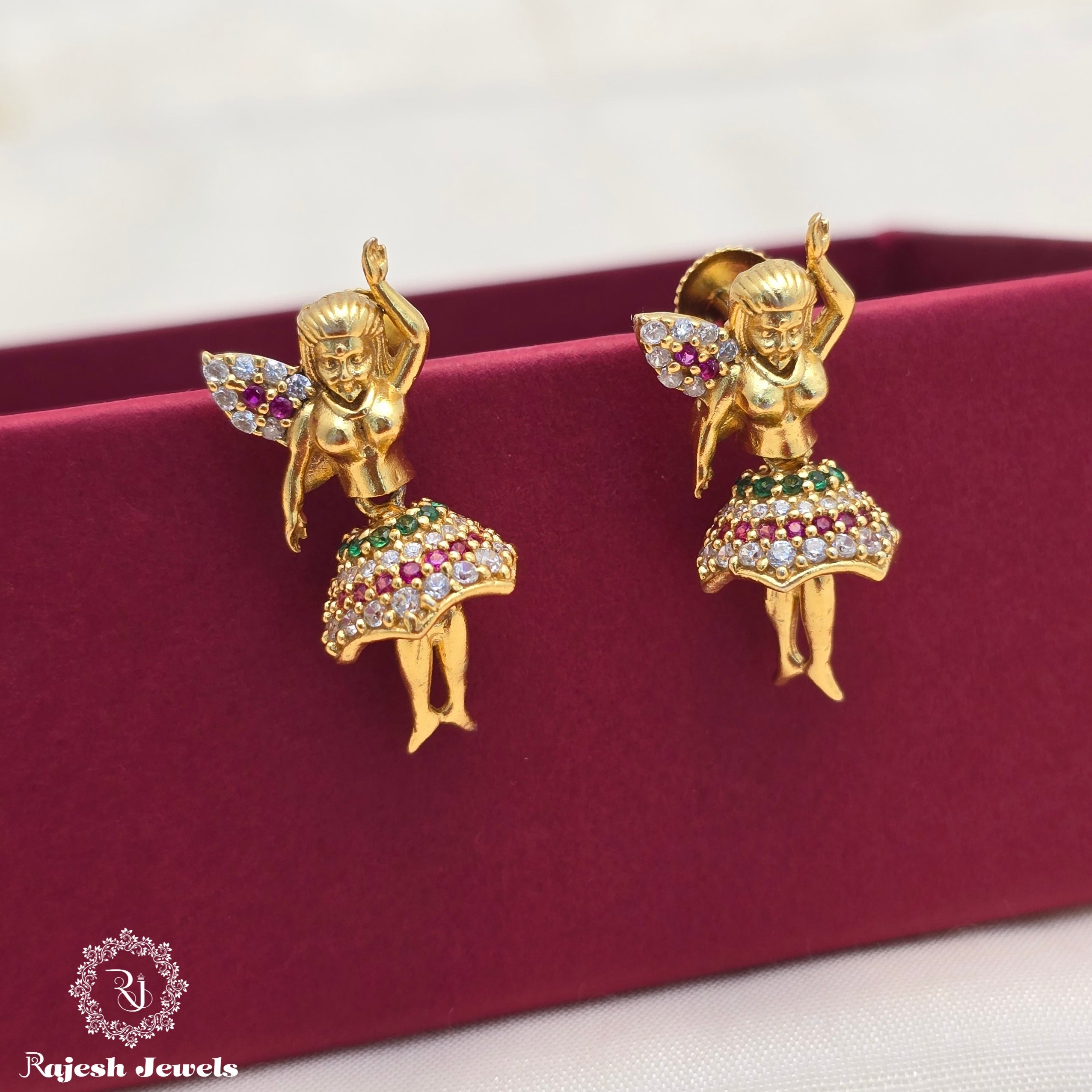 Dancing Doll Silver Gold Polished Earrings