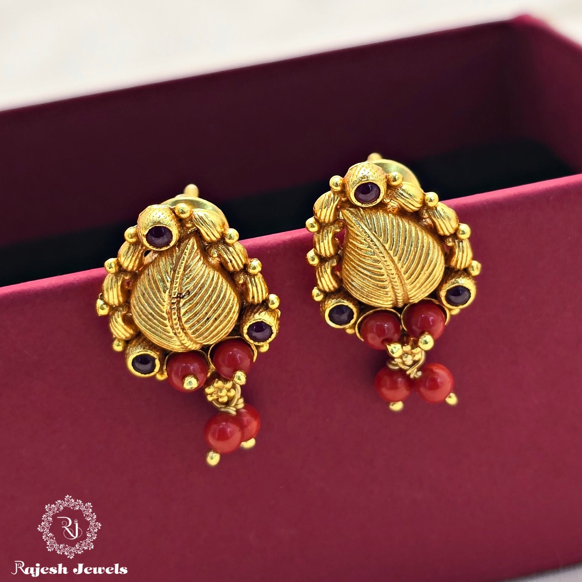 Coral Drop Gold Polished Earrings