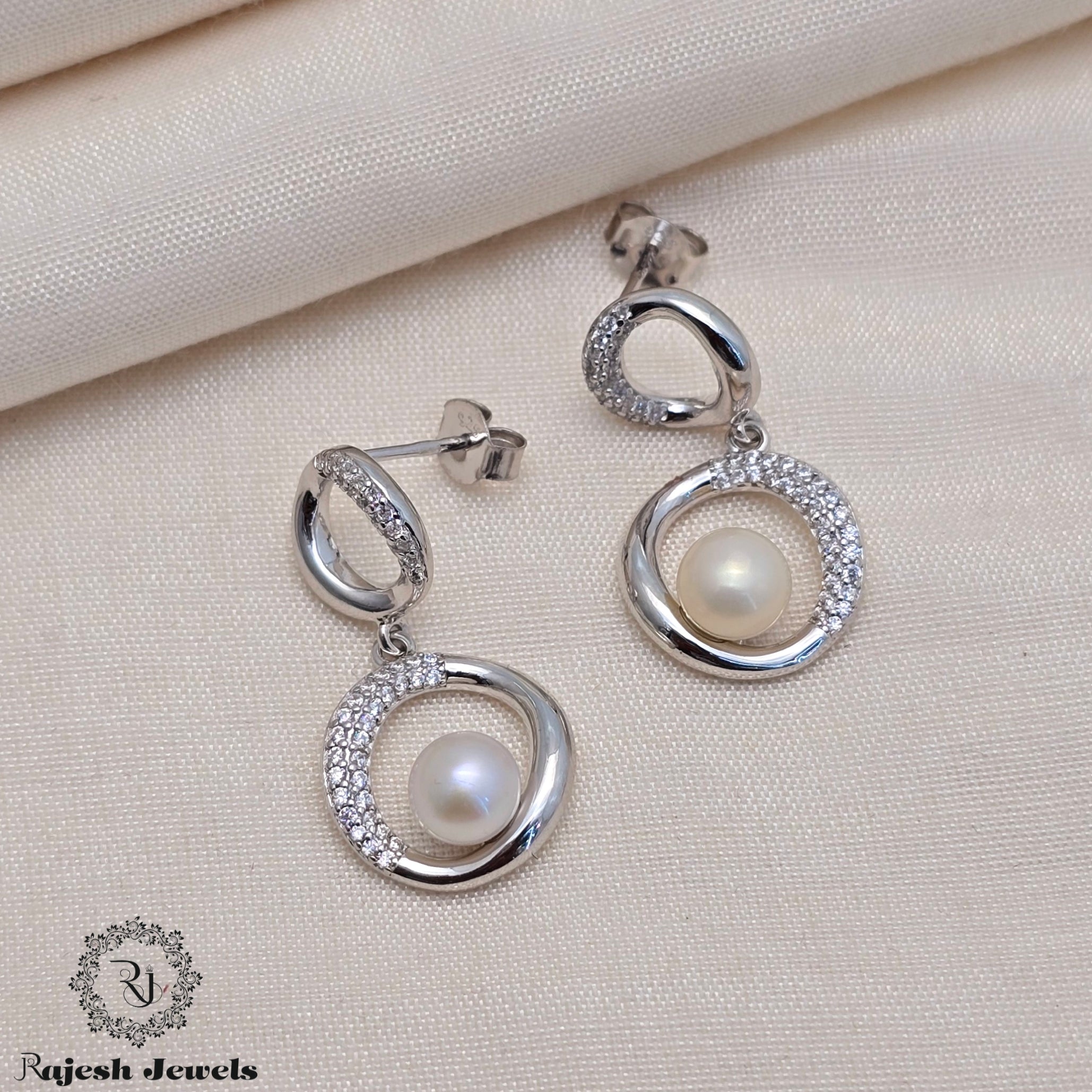 Graceful Rodhium Finish Hanging Earrings