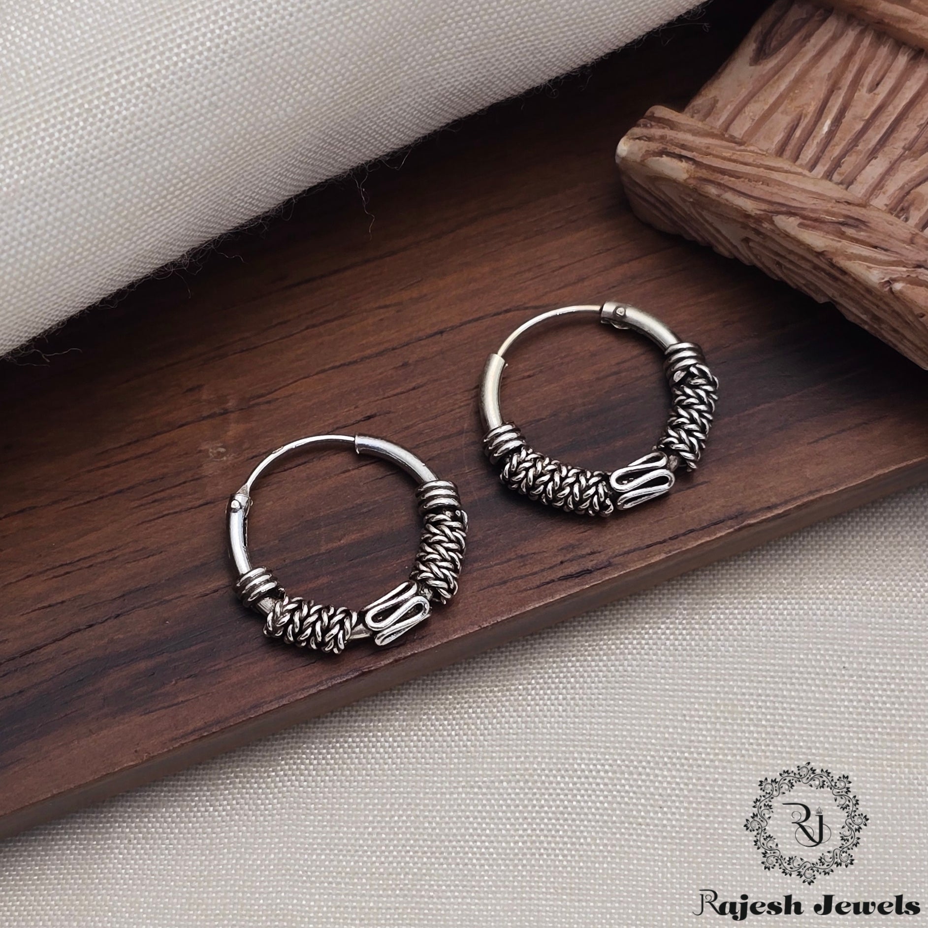 Dazzling Silver Oxidised Hoop Earrings