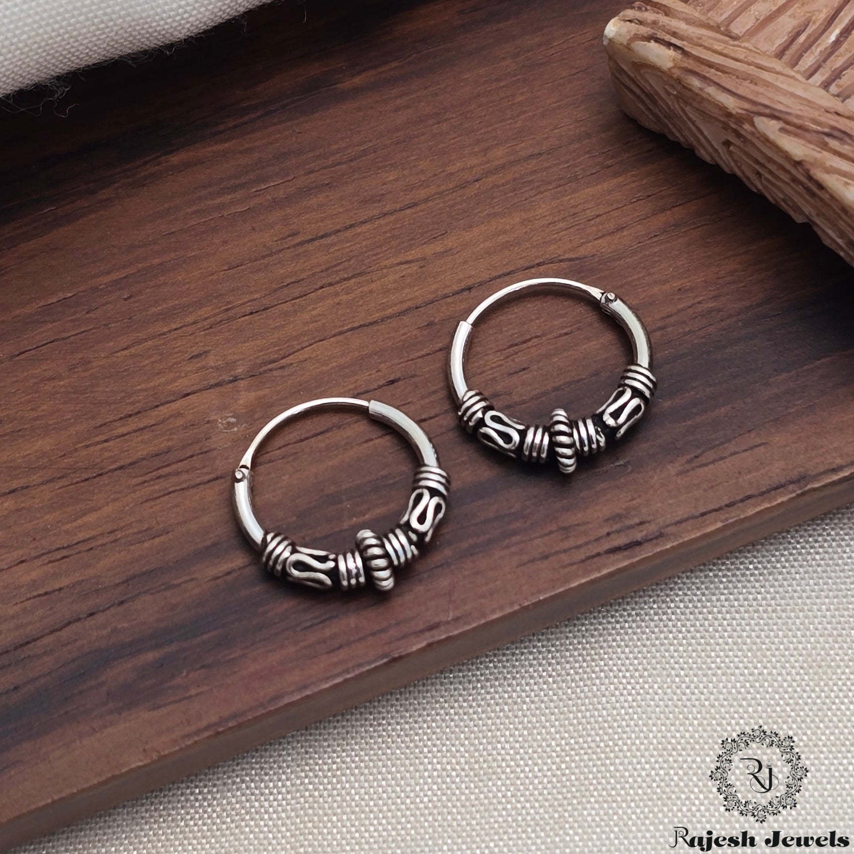 Authentic Silver Oxidised Hoop Earrings