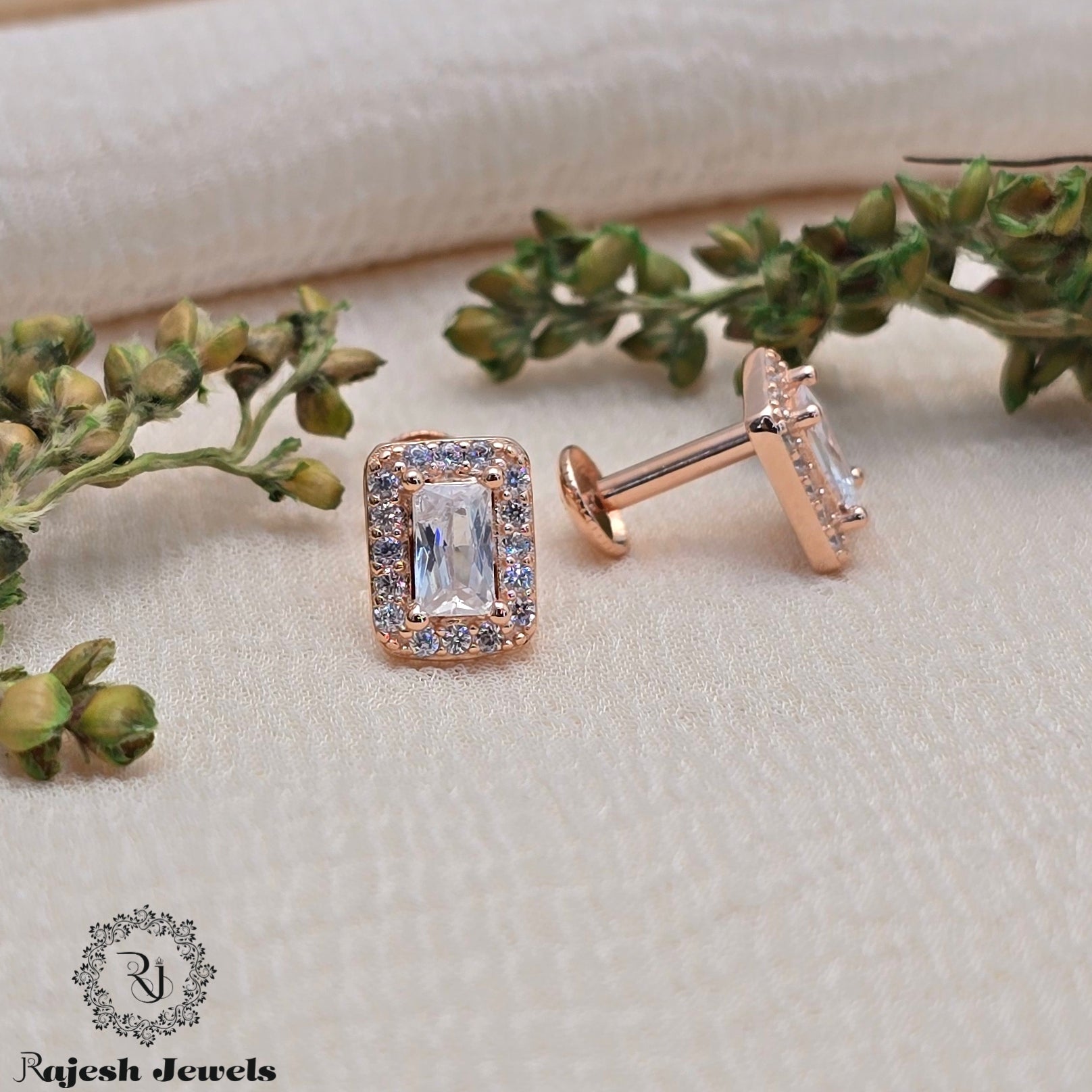 Vibrant Cz Rosegold Finish Studs Earrings