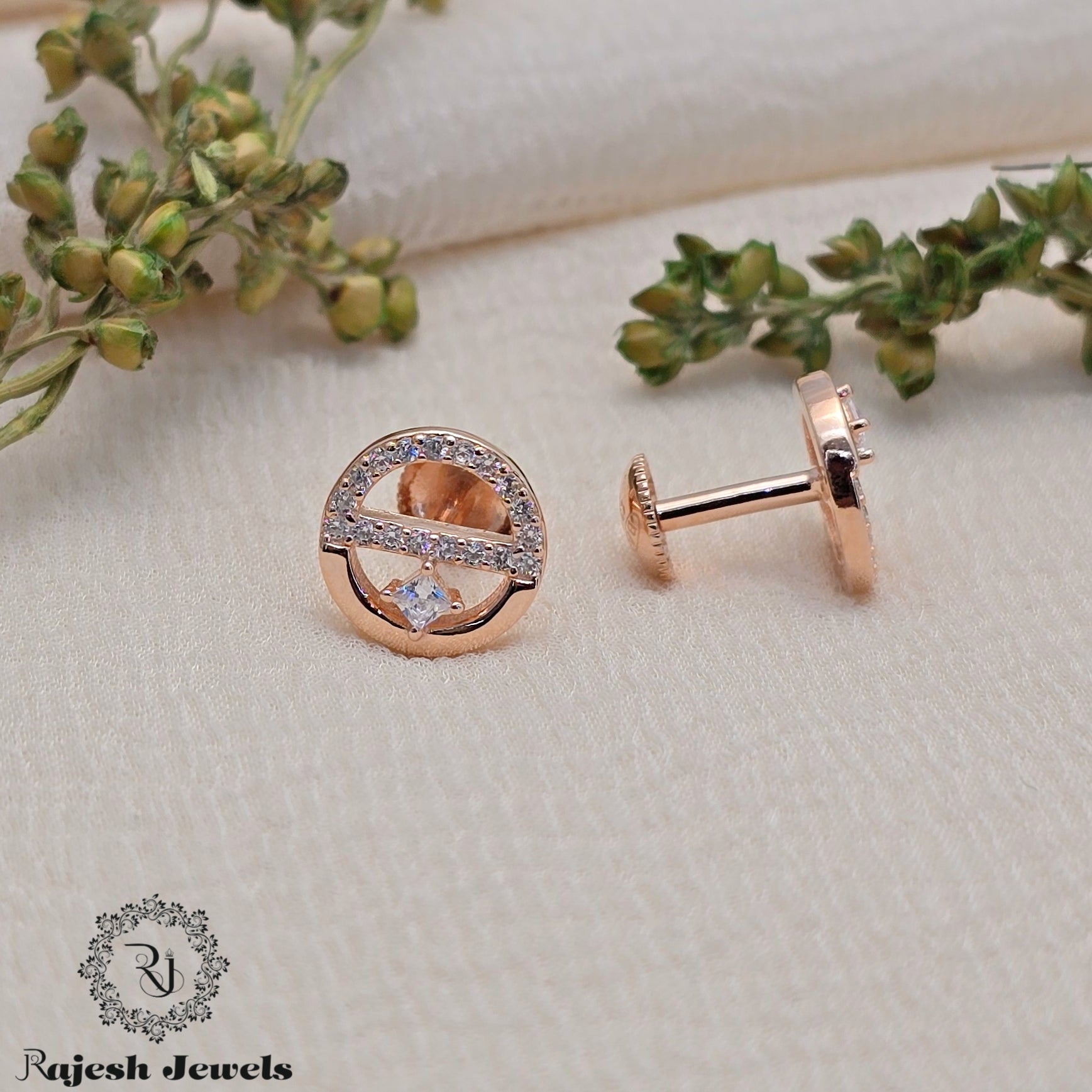 Alluring Cz Rosegold South Screw Earrings