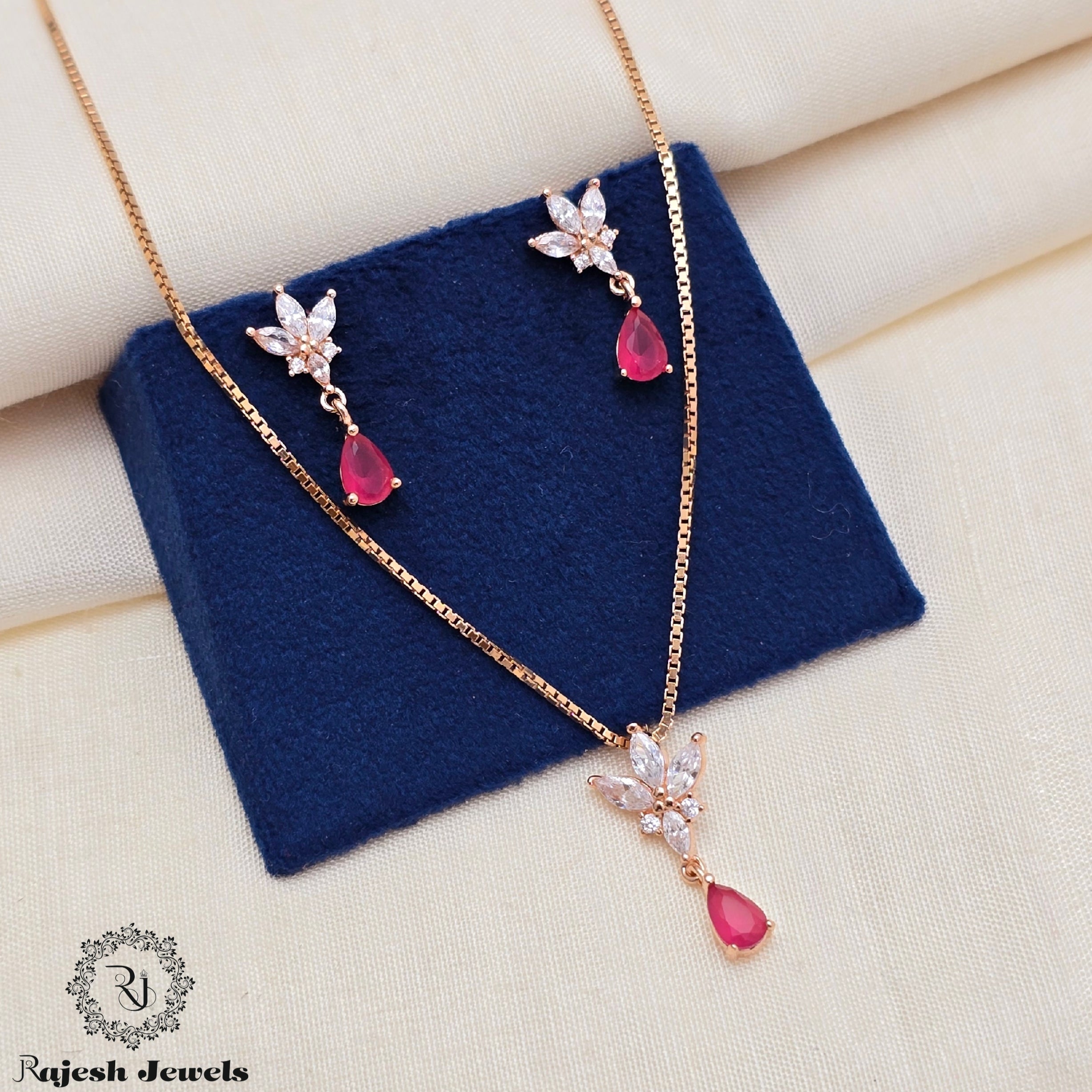 Ravishing Cz Rosegold Finish Pendant Set