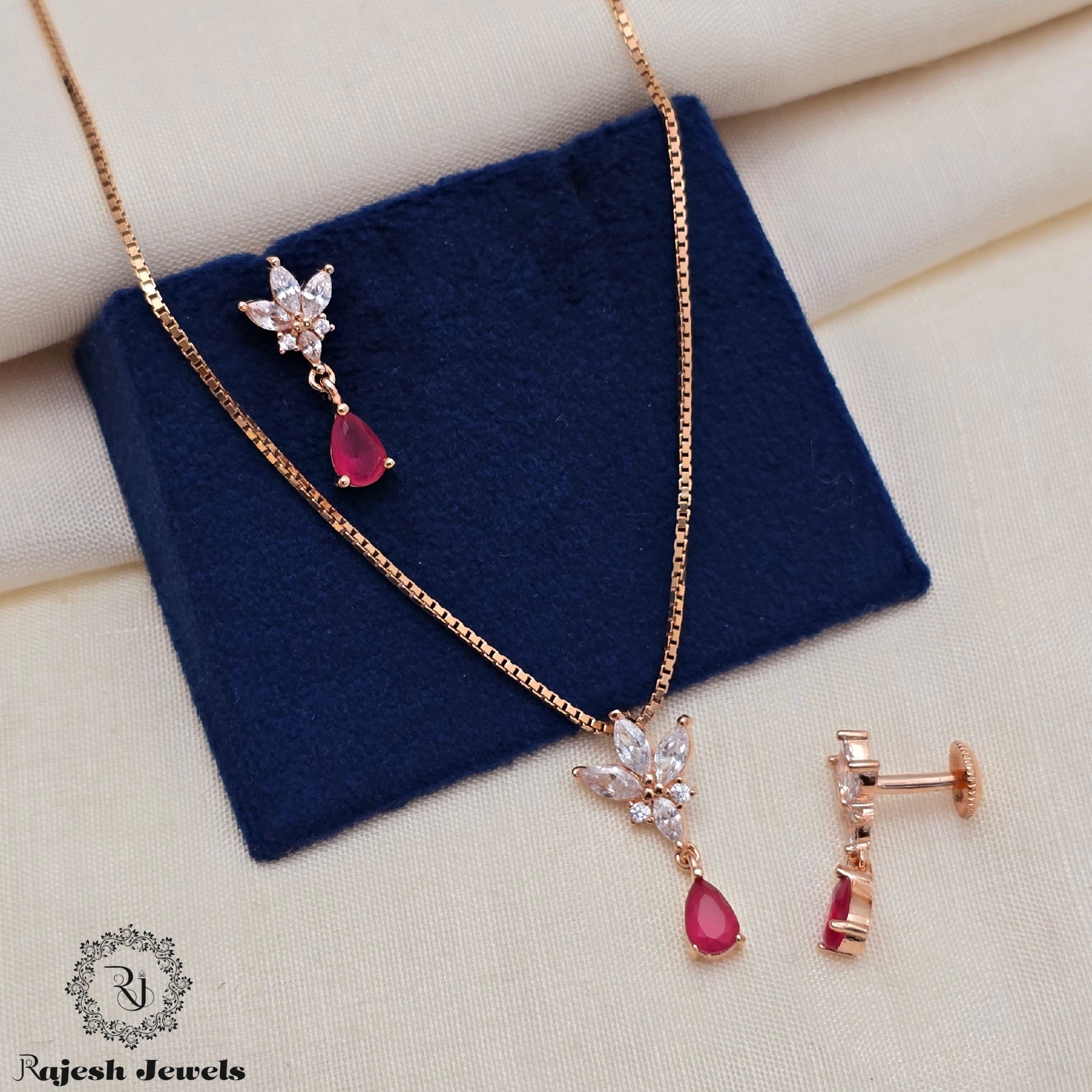 Ravishing Cz Rosegold Finish Pendant Set