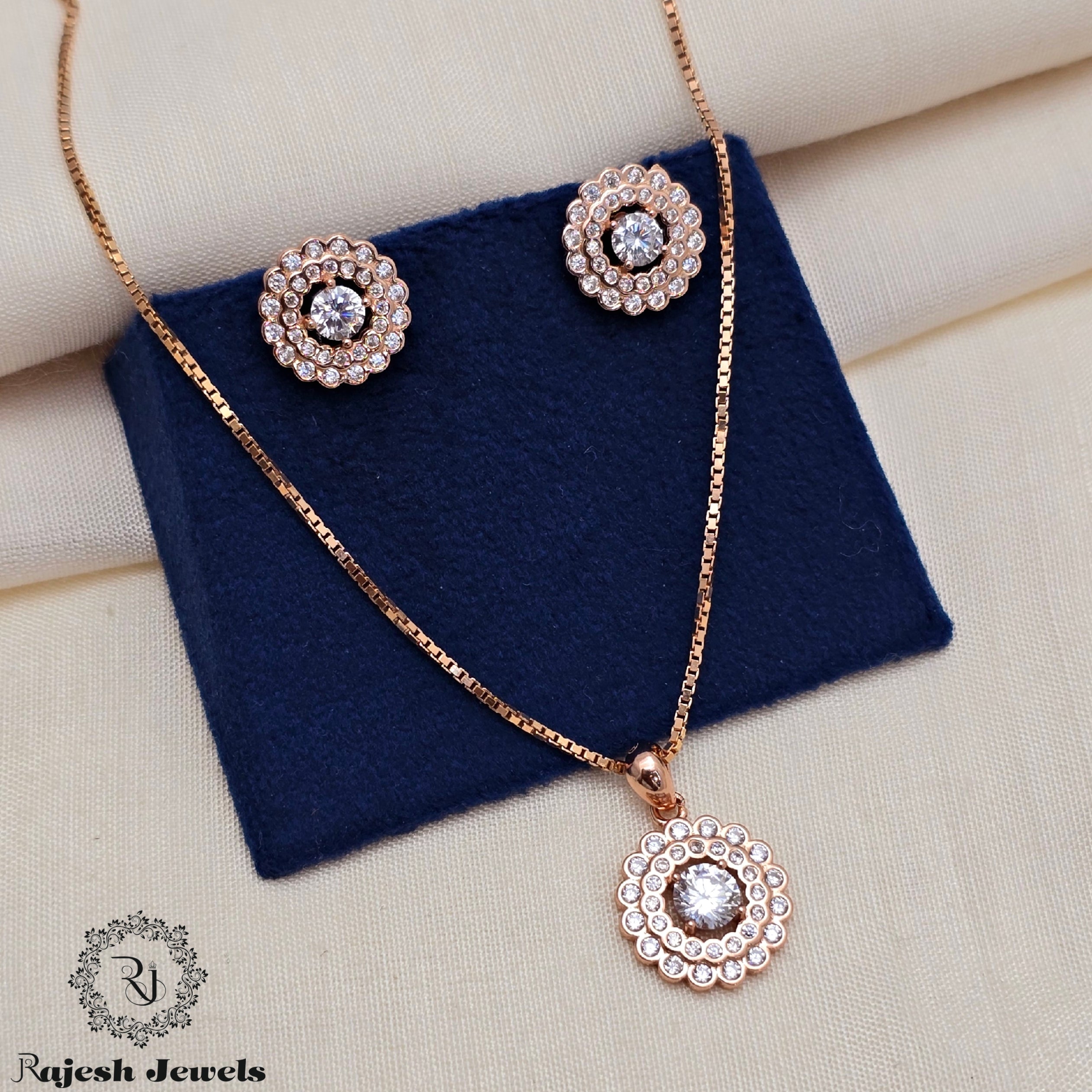 Solitaire Cz Rosegold Pendant Set