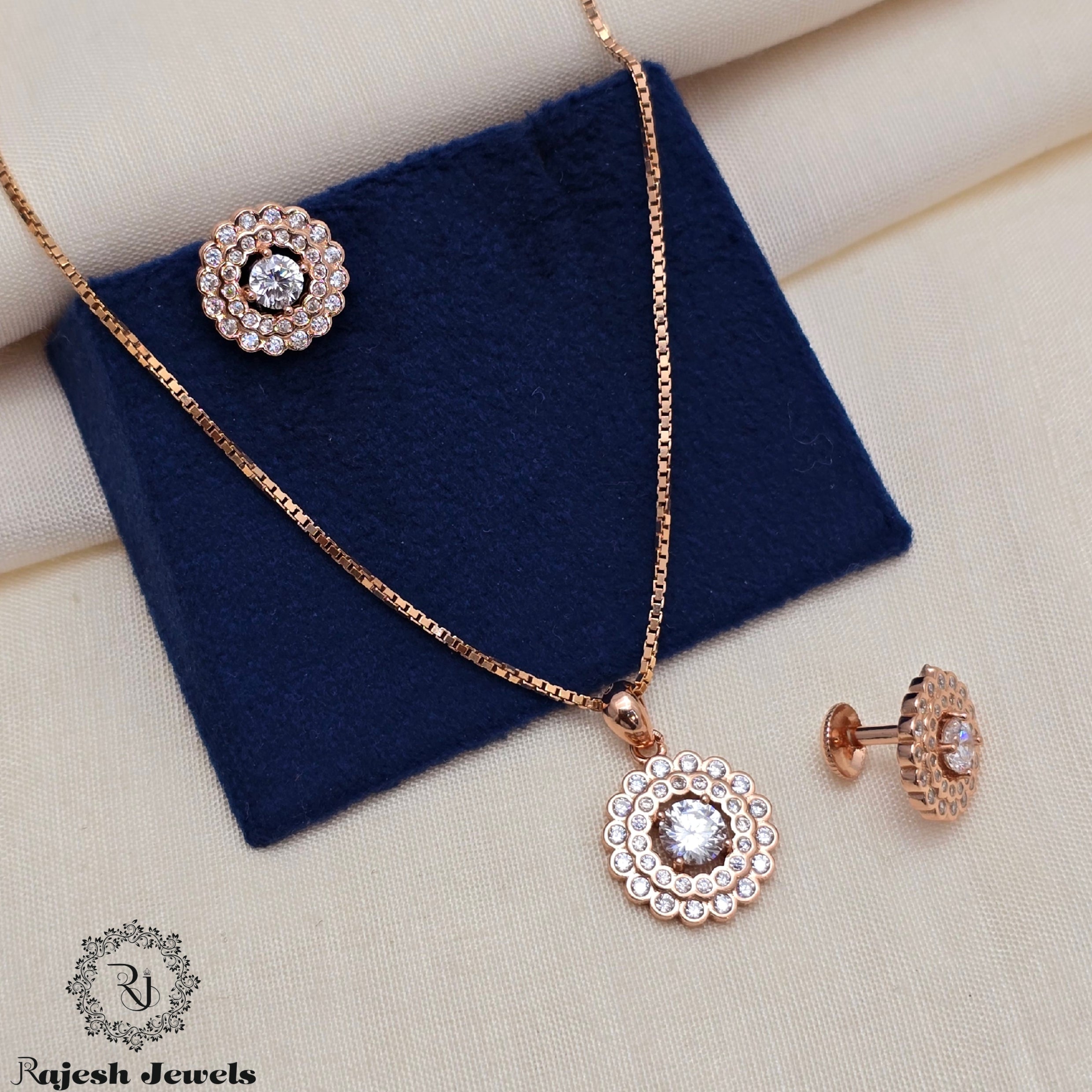 Solitaire Cz Rosegold Pendant Set