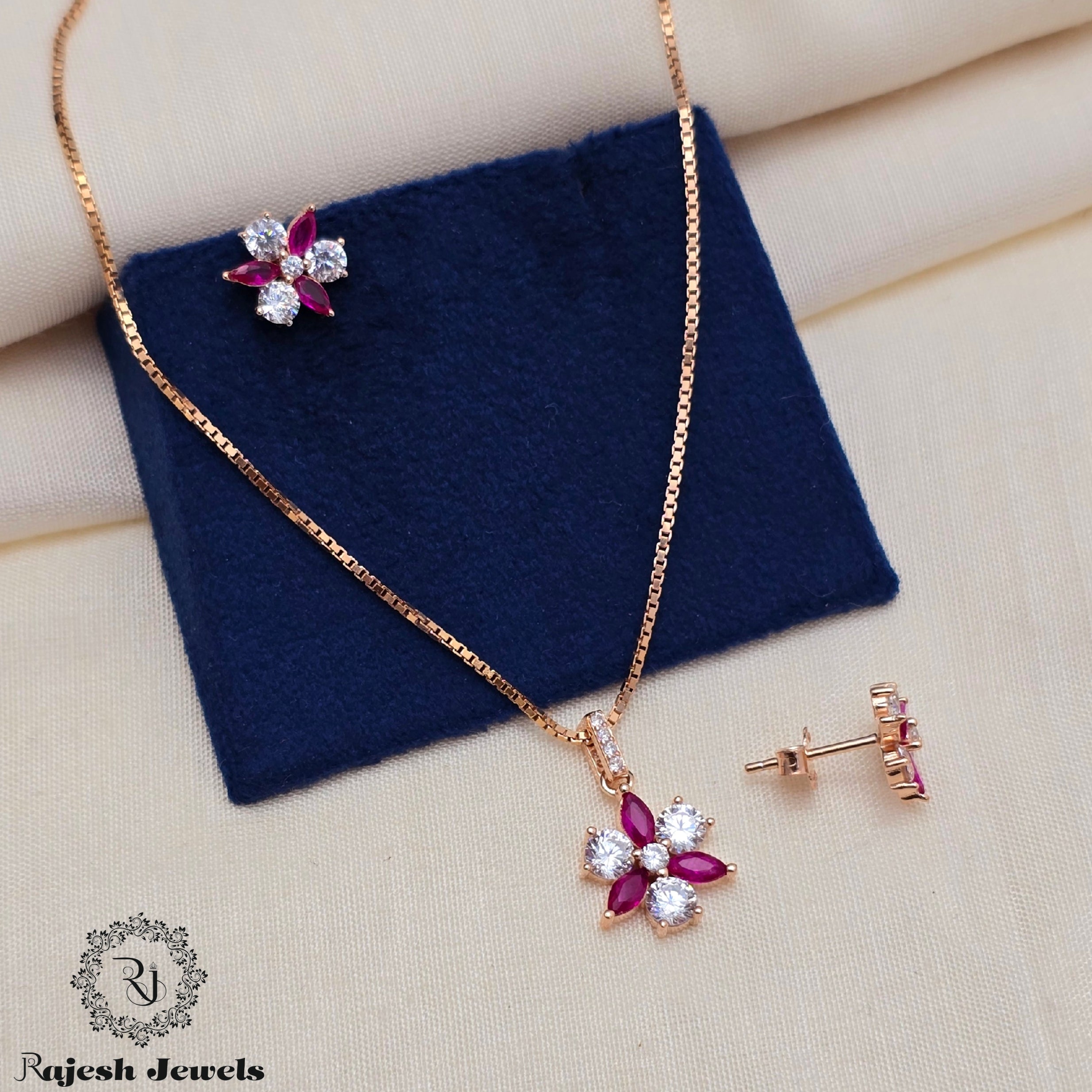 Fabulent Cz Rosegold Finish Pendant Set