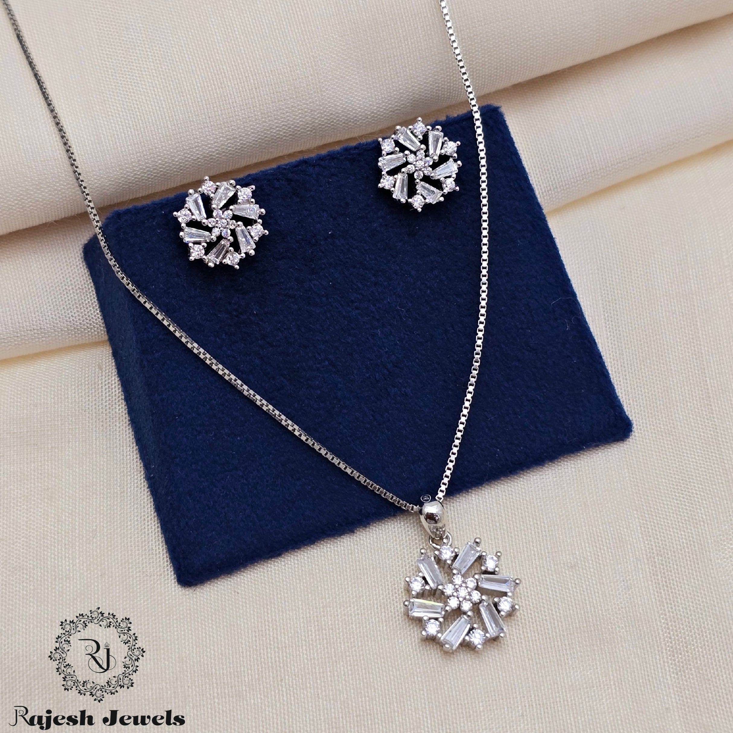 Alluring Cz Rodhium Finish Pendant Set