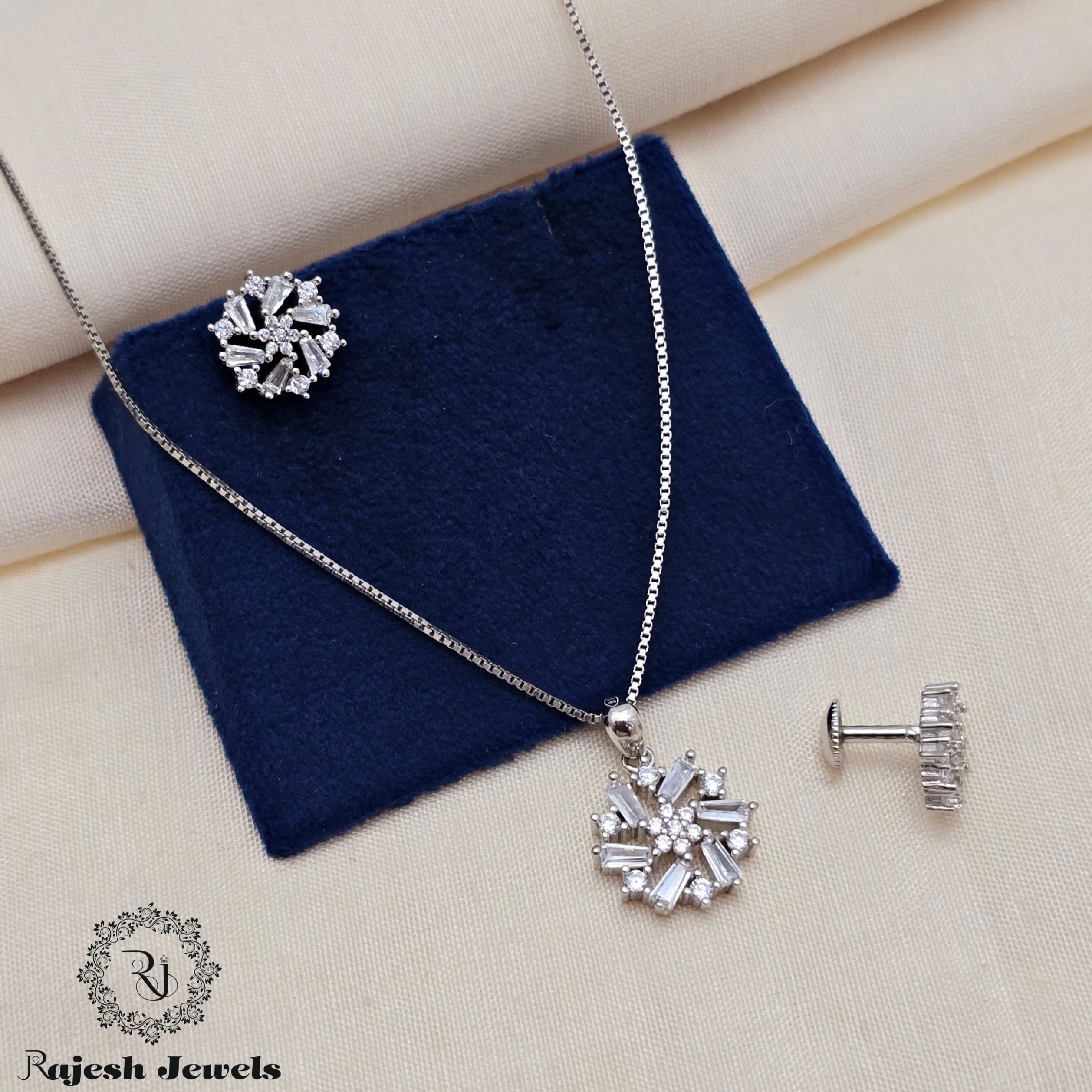 Alluring Cz Rodhium Finish Pendant Set