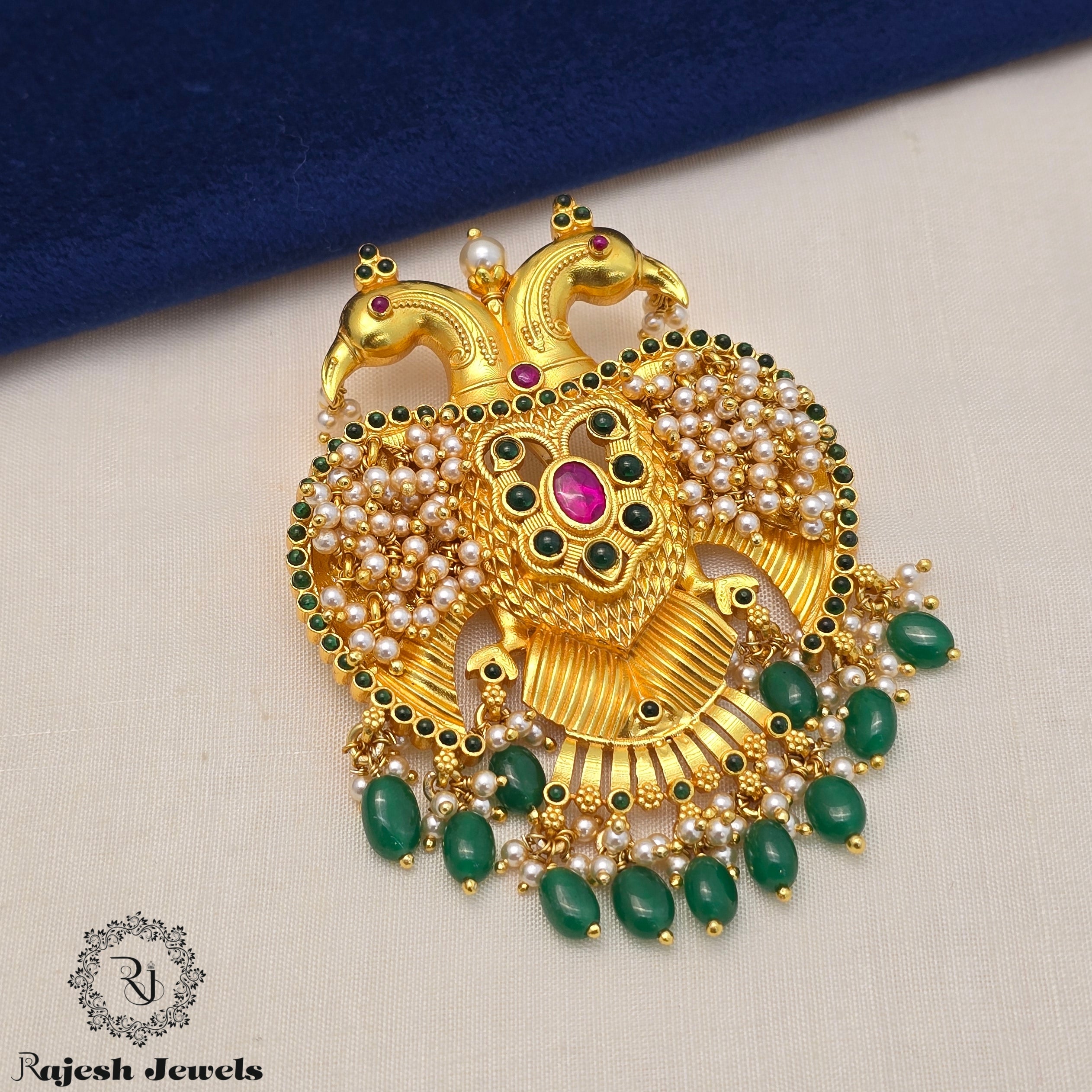 Stunning Gandaberunda Green Drops Pendant