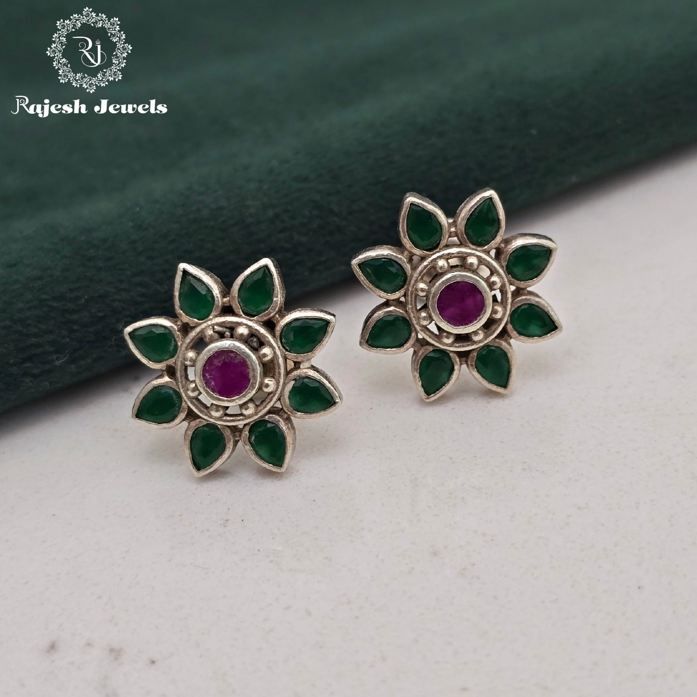 Green Floral Stud Earrings