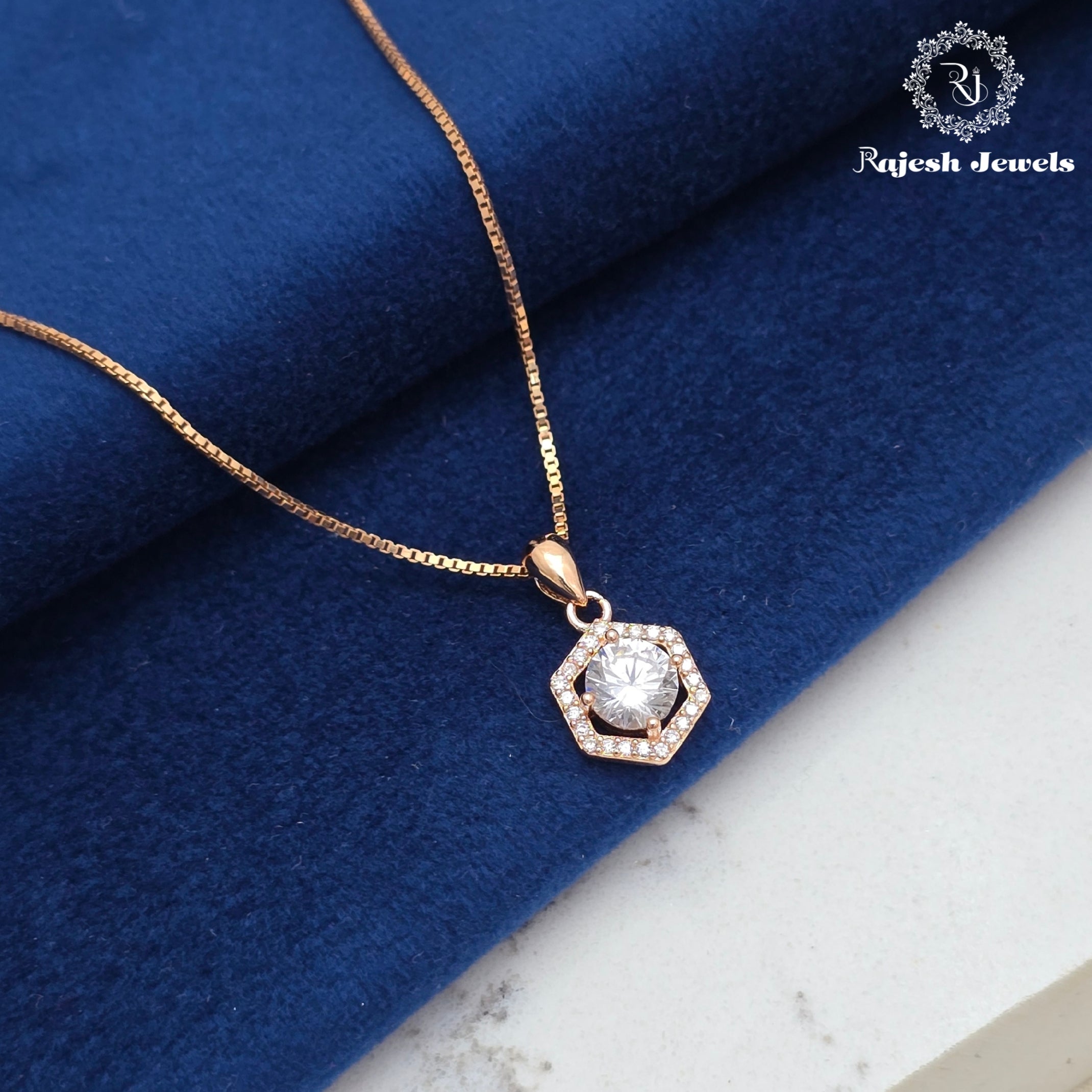 Solitaire Cz Rosegold Chain & Pendant