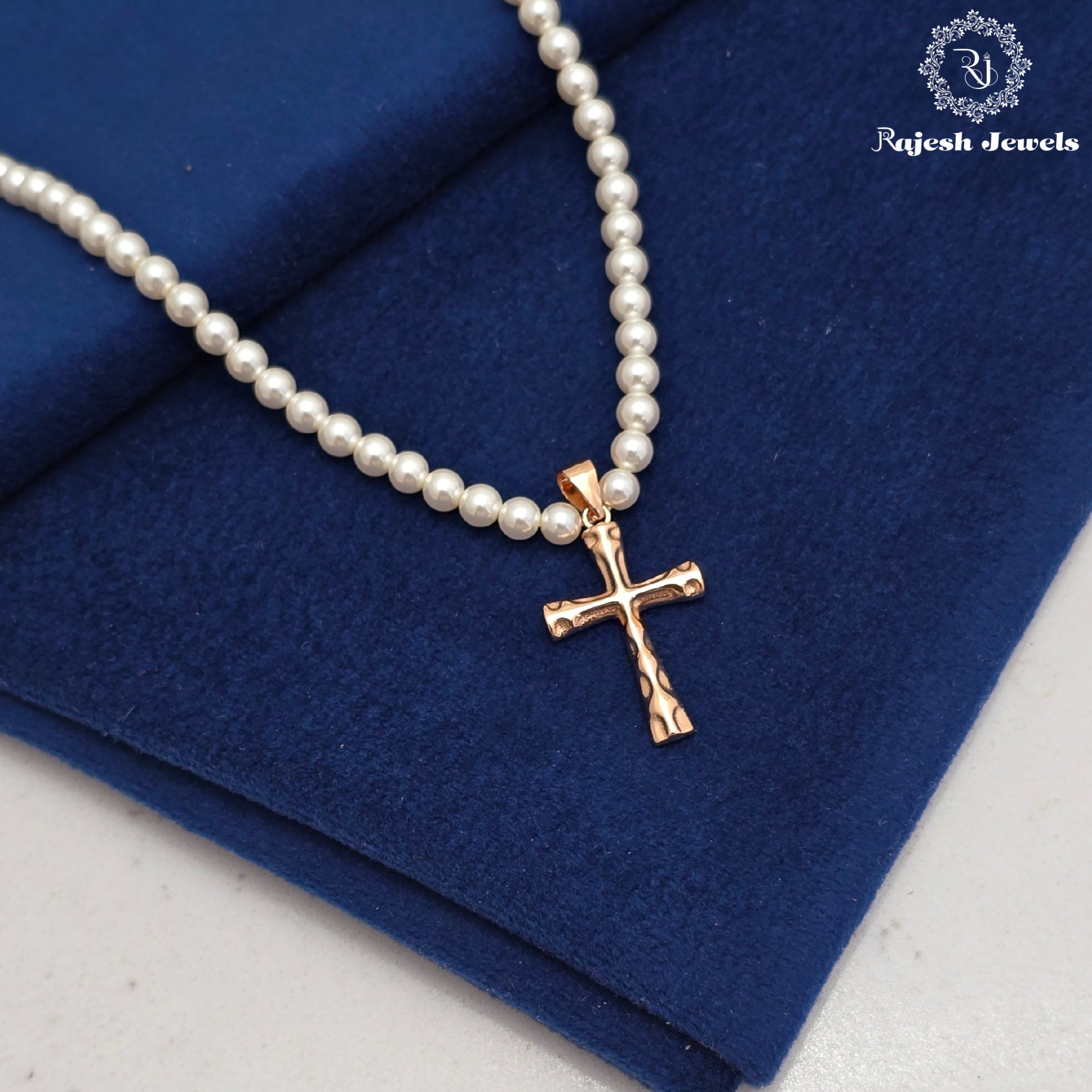 Cross Rosegold Pearl Necklace