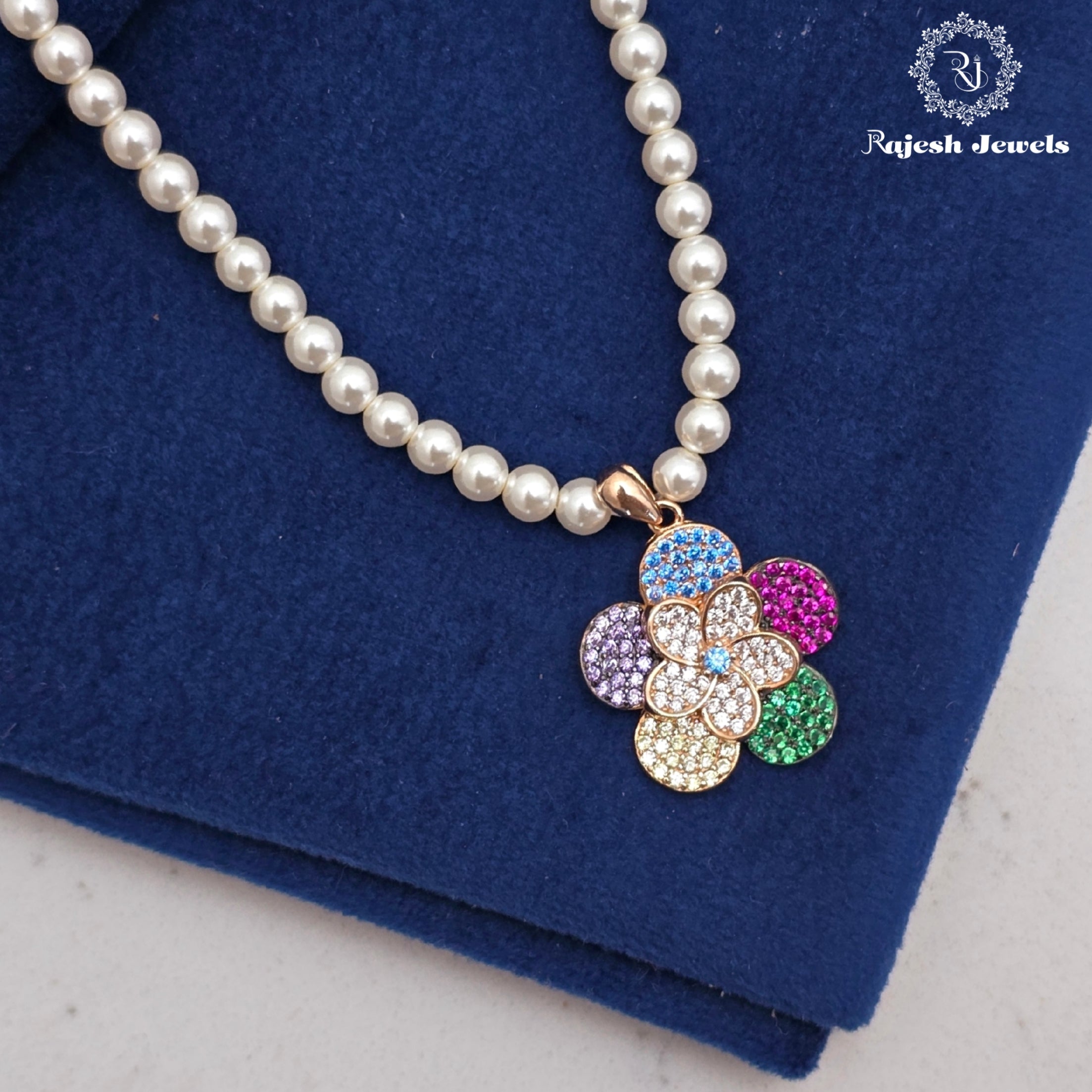 Beautiful Rosegold Cz Pearl Necklace