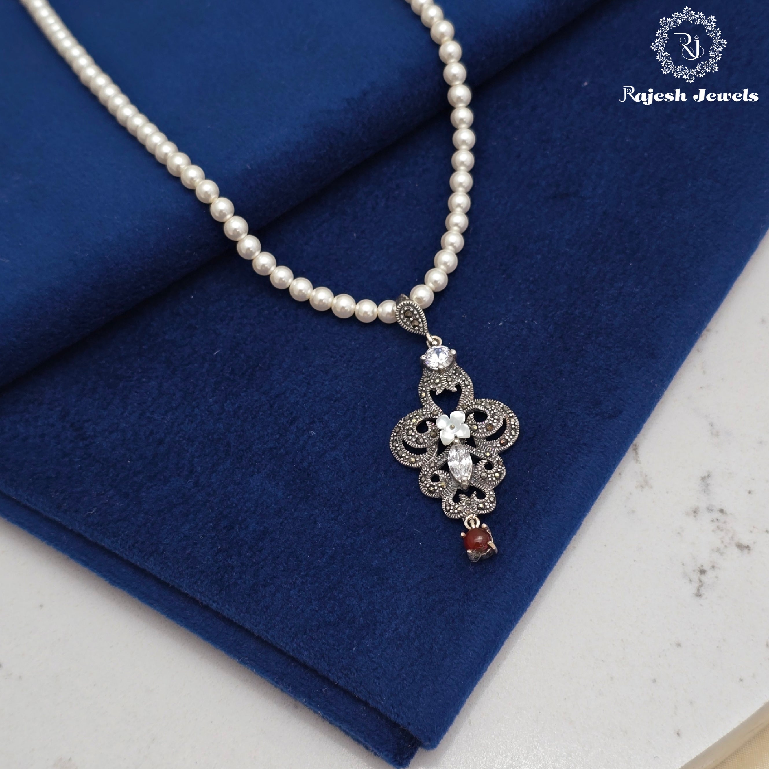 Glorious Marcasite Pearl Necklace