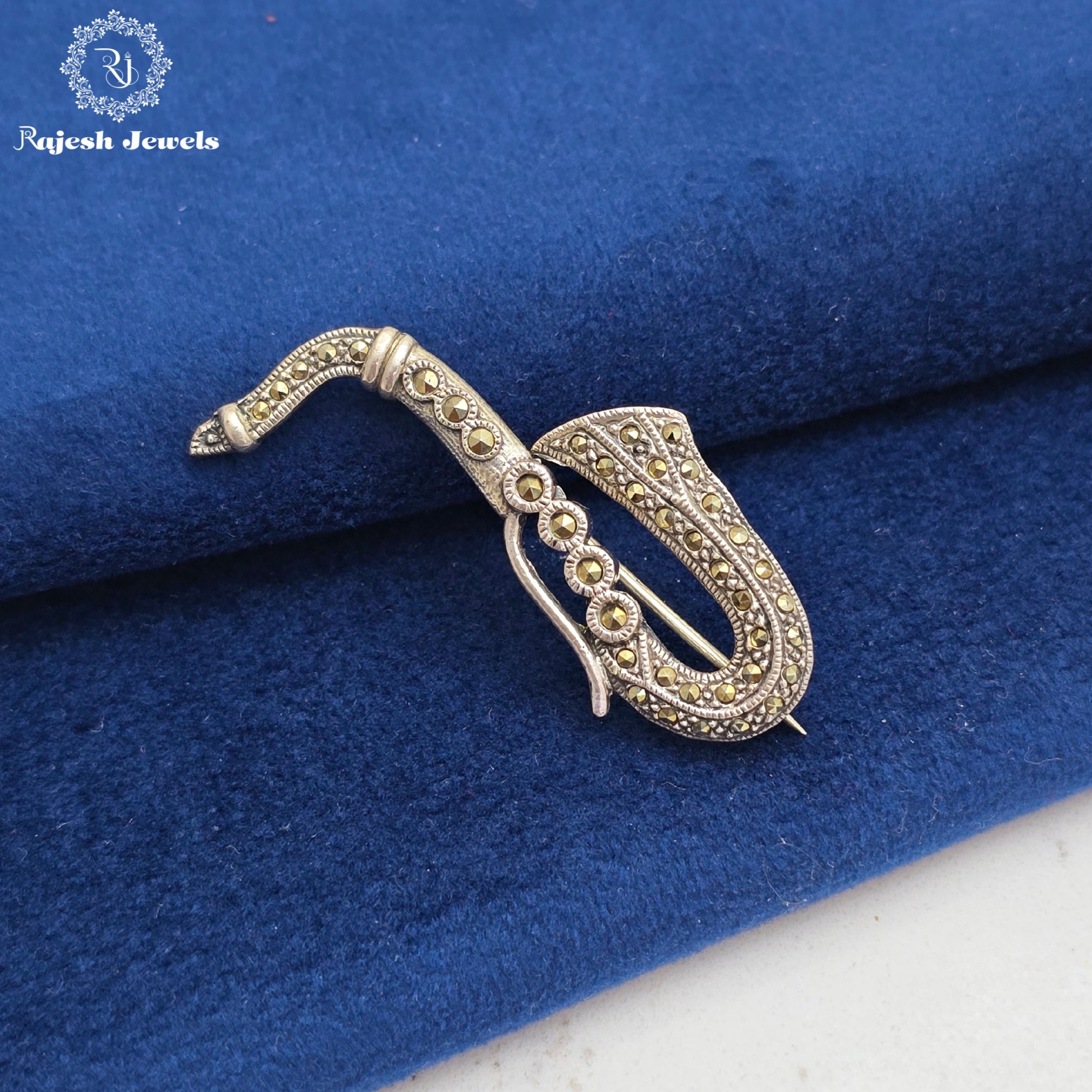 Saxophone Marcasite Brooch Cum Pendant